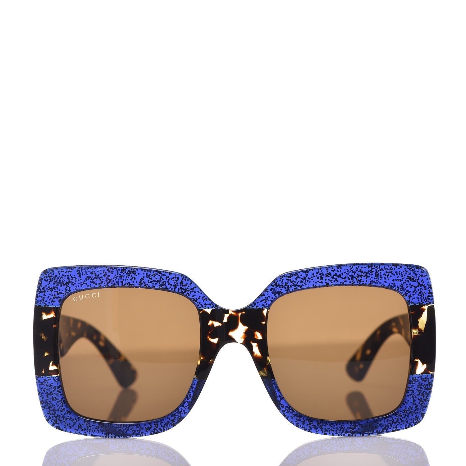 Gucci Square Frame GG0083S Sunglasses Glitter Blue Havana Brown 2 of 8