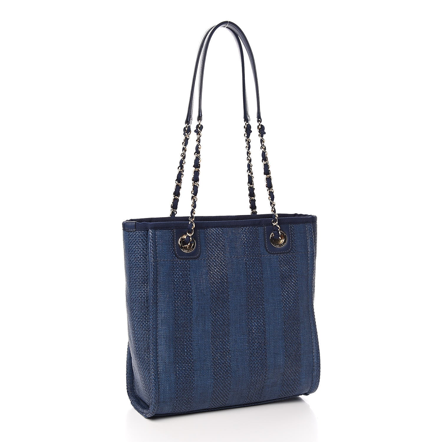 Chanel Mixed Fibers Striped Mini Deauville Tote Navy Blue 3 of 11