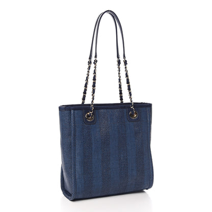 Chanel Mixed Fibers Striped Mini Deauville Tote Navy Blue 3 of 11