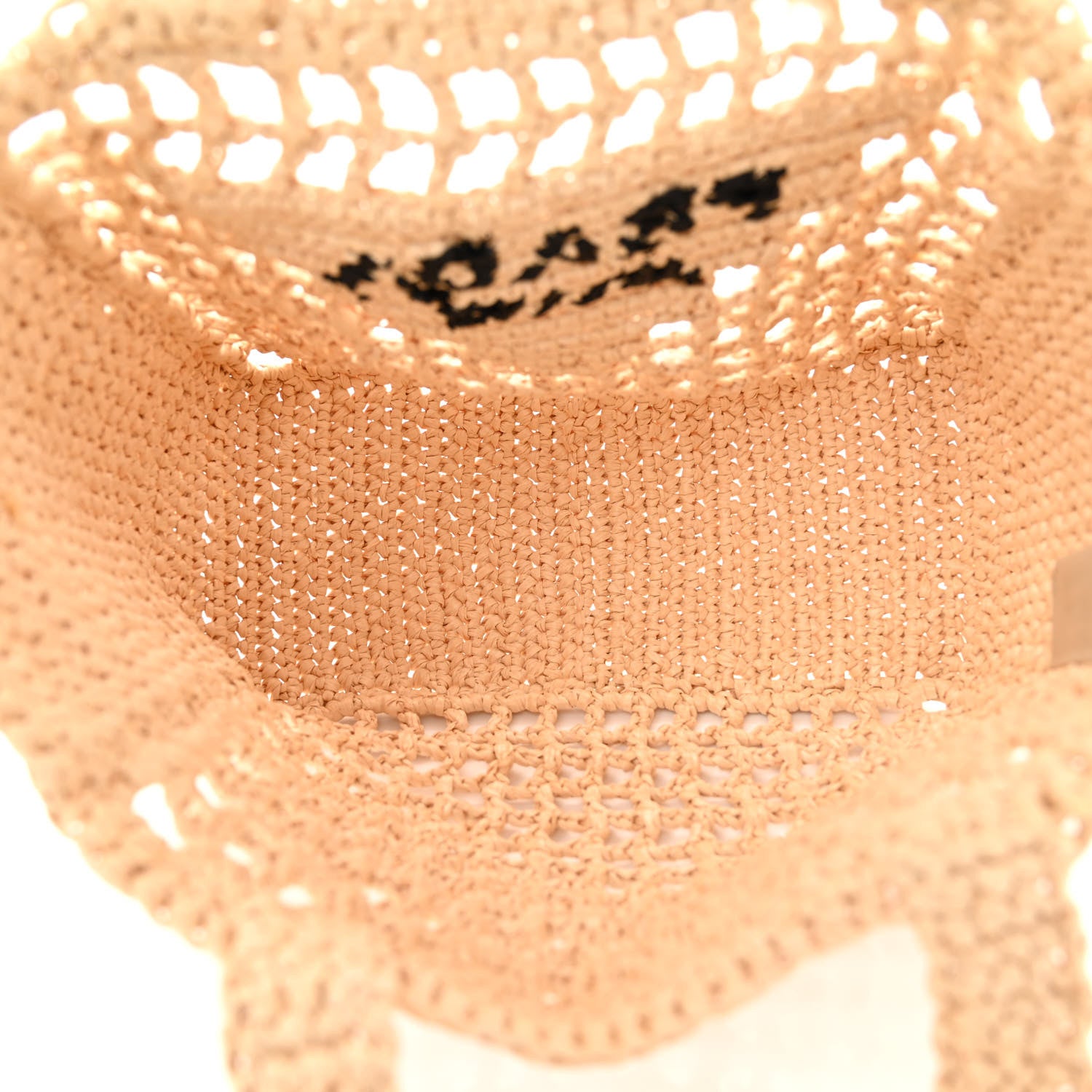 Prada Yarn Raffia Effect Crochet Logo Embroidered Small Tote Bag Naturale 6 of 10