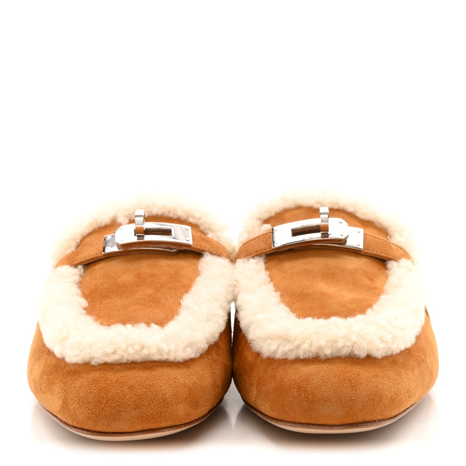 Hermes Suede Goatskin Shearling Womens Oz Mules 38 Natural Ecru 3 of 11