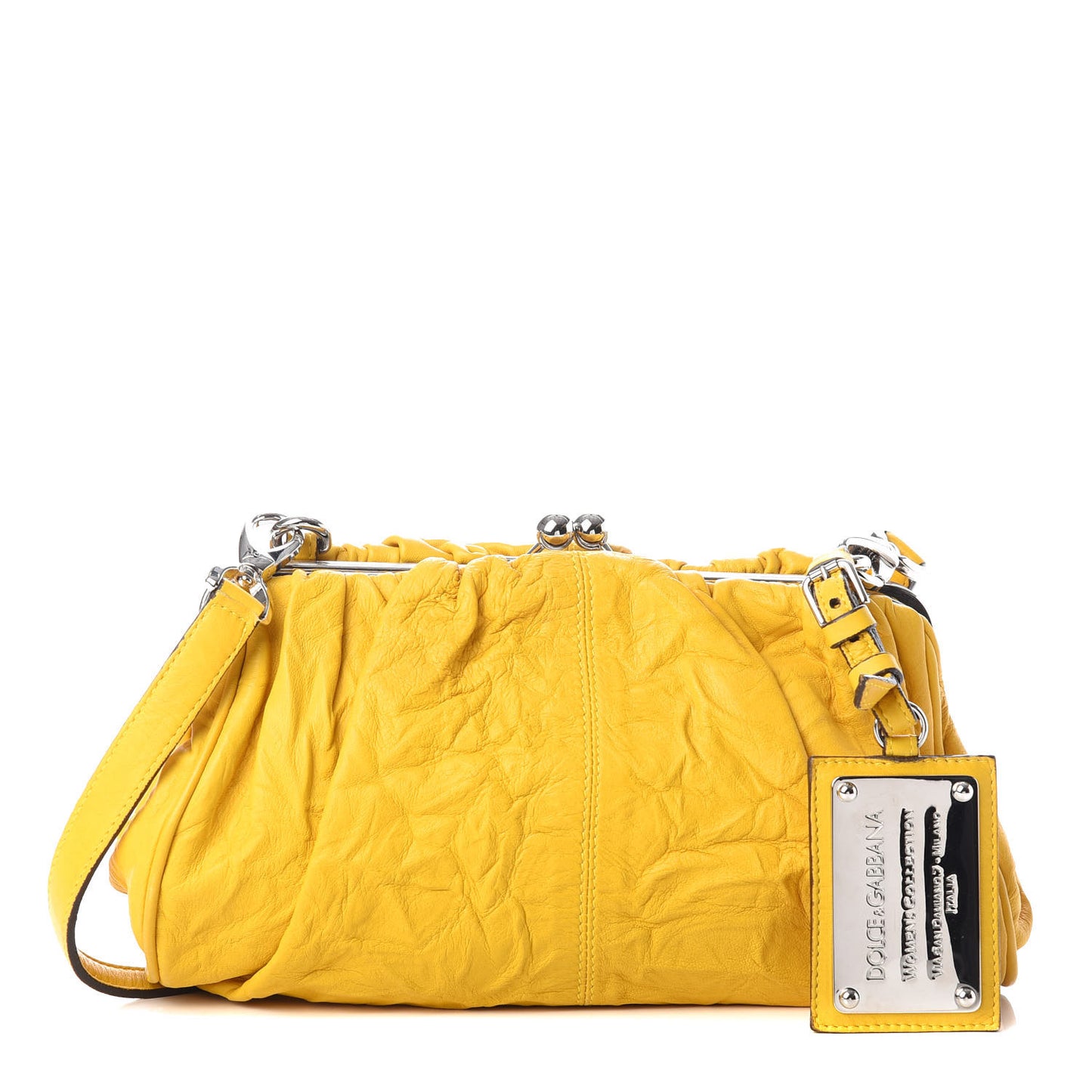 Calfskin Small Kiss Lock Frame Clutch Giallo