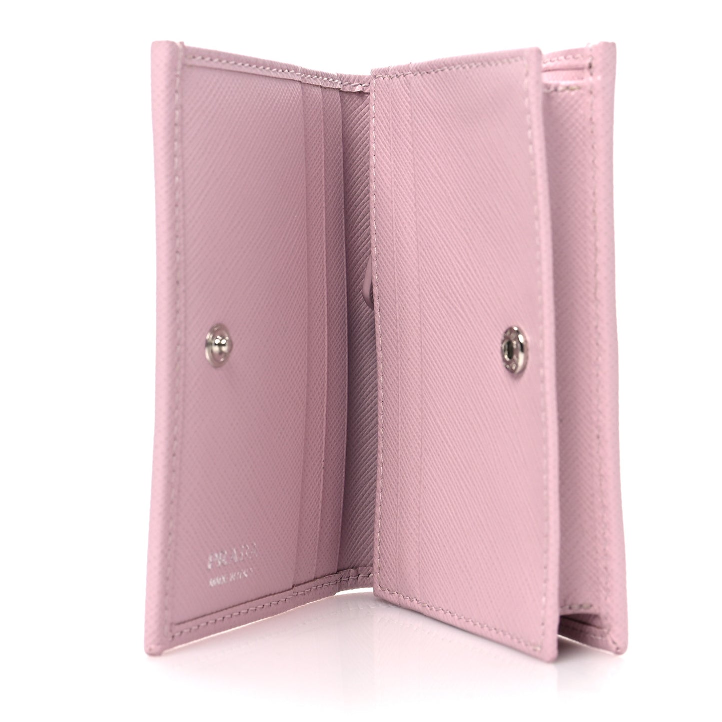 Saffiano Triangle Flap Compact Wallet Black Light Pink