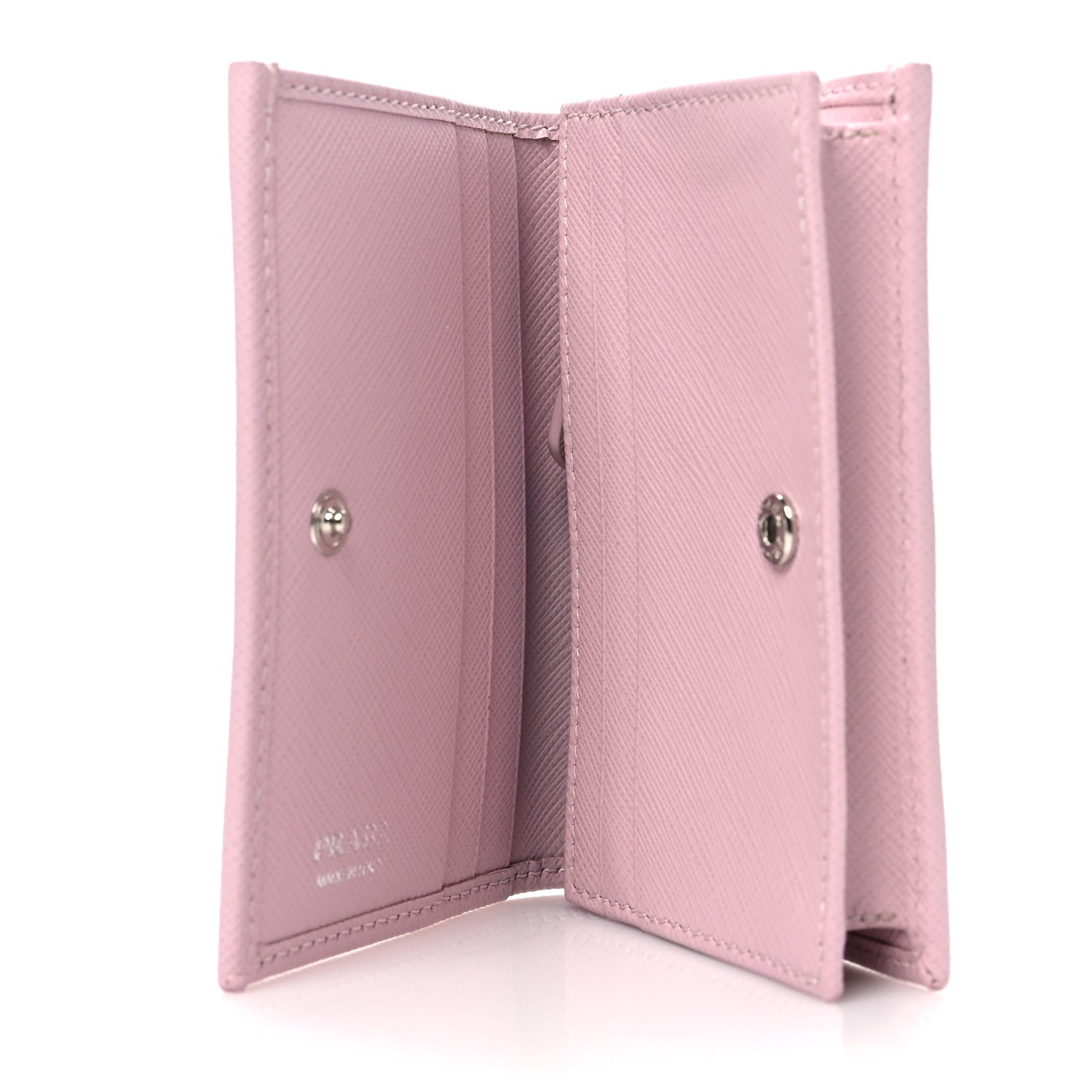 Prada Saffiano Triangle Flap Compact Wallet Black Light Pink 5 of 7