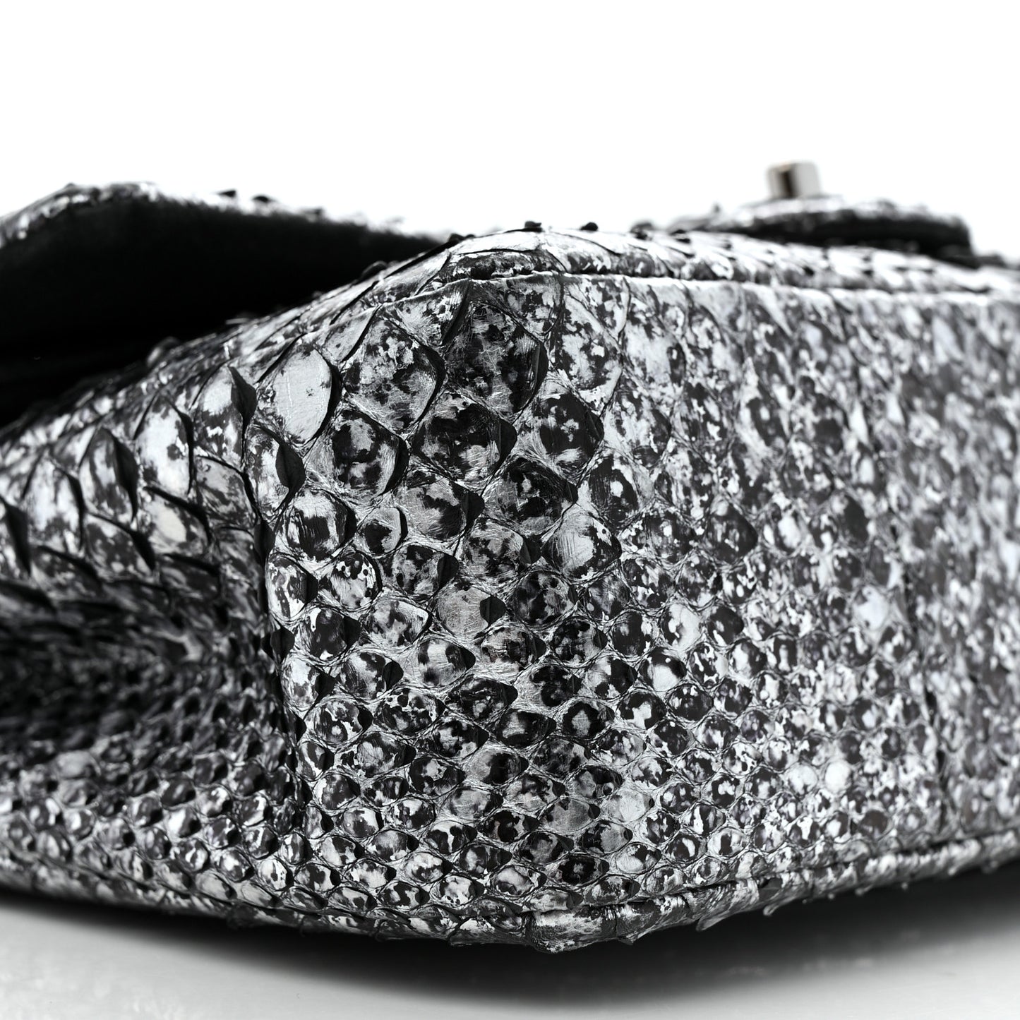 Metallic Snakeskin Medium Double Flap Black Silver