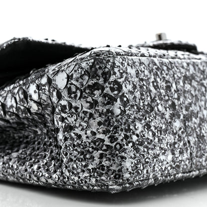 Chanel Metallic Snakeskin Medium Double Flap Black Silver 9 of 12