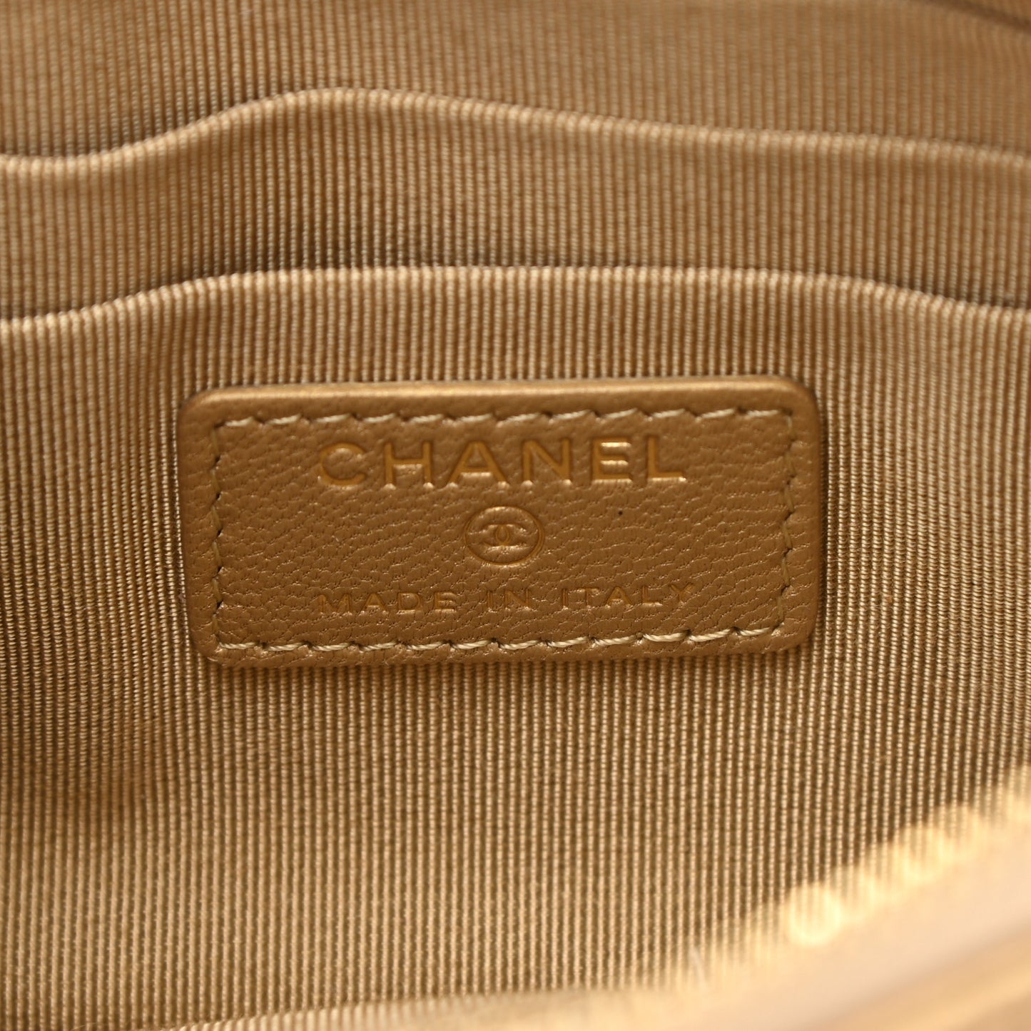 Metallic Goatskin Quilted Chanel 19 Cosmetic Case Gold