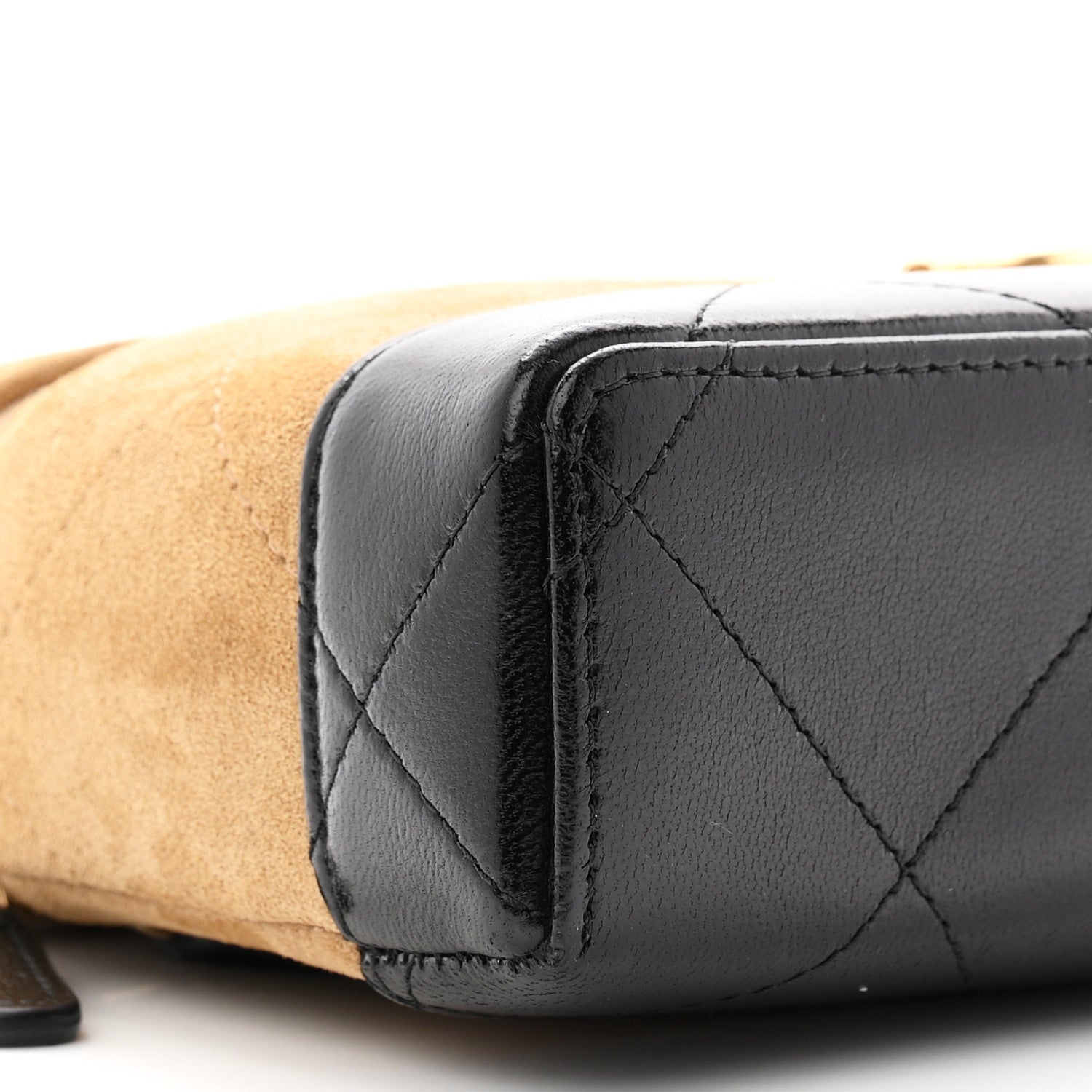 Chanel Suede Calfskin Shiny Lambskin Quilted Top Handle Slim Vanity Case With Chain Beige Black 8 of 11
