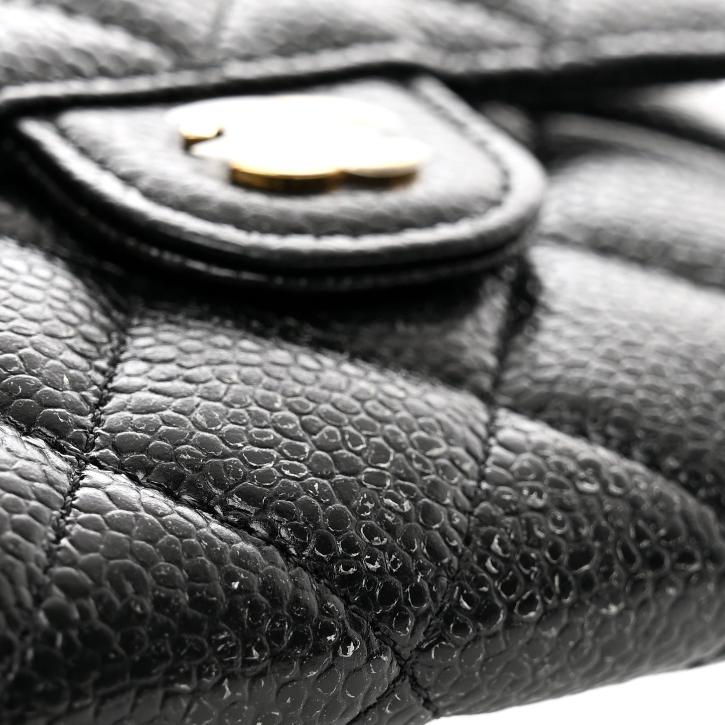 Caviar Quilted Compact Flap Wallet Black