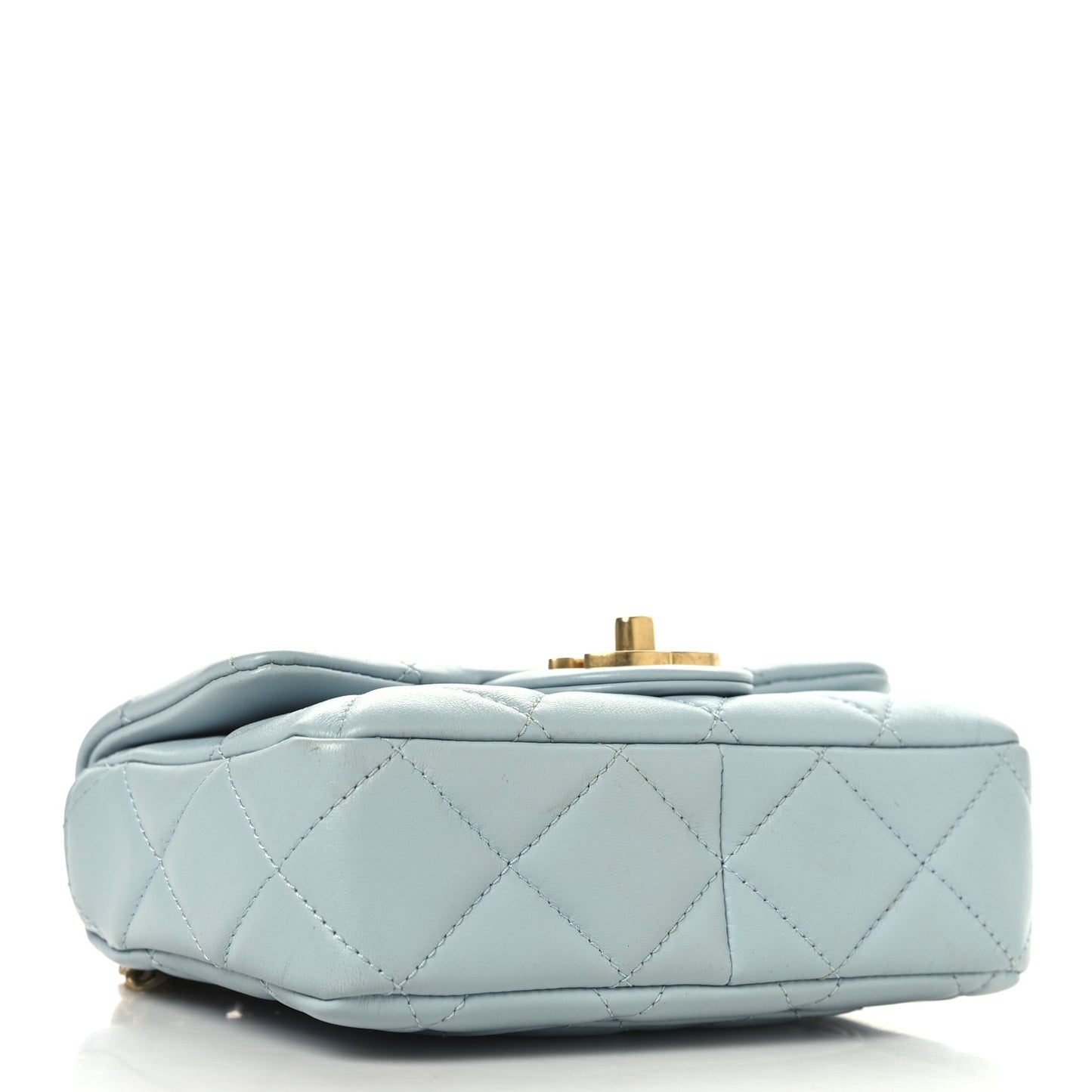 Lambskin Enamel Quilted Mini Pending CC Square Flap Light Blue