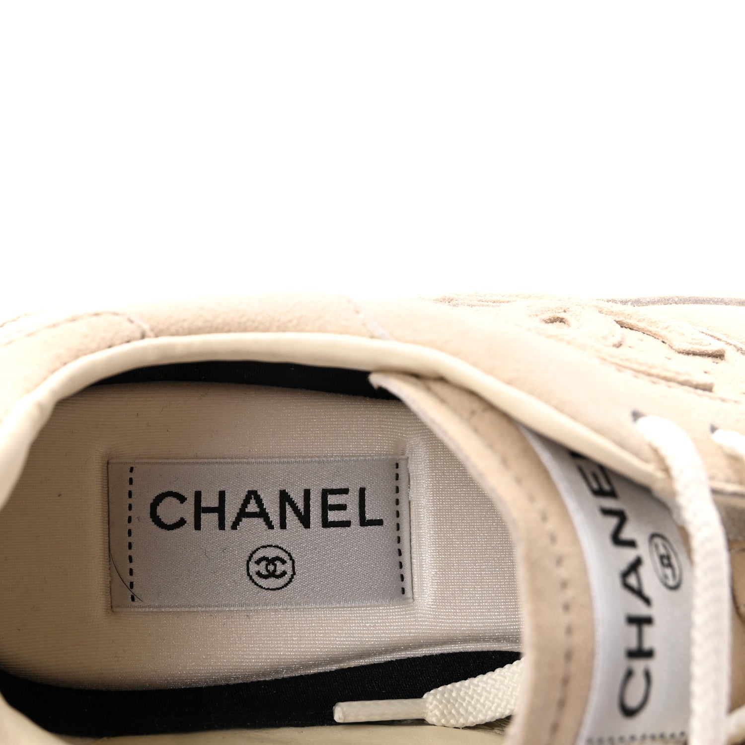 Chanel Suede Calfskin Womens CC Sneakers 38.5 Beige 8 of 10