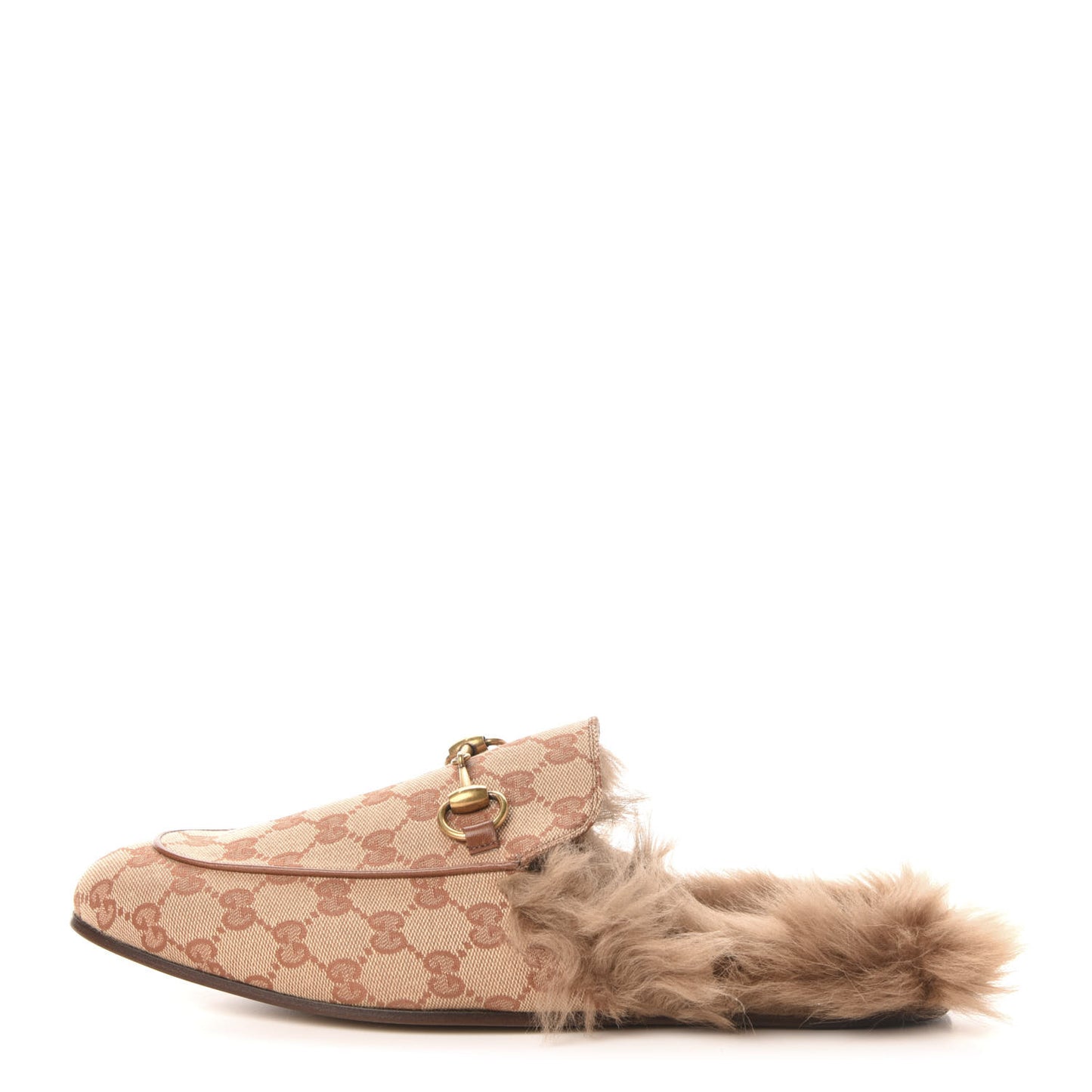GG Monogram Fur Mens Princetown Slippers 8.5 Beige Ruggine Rust