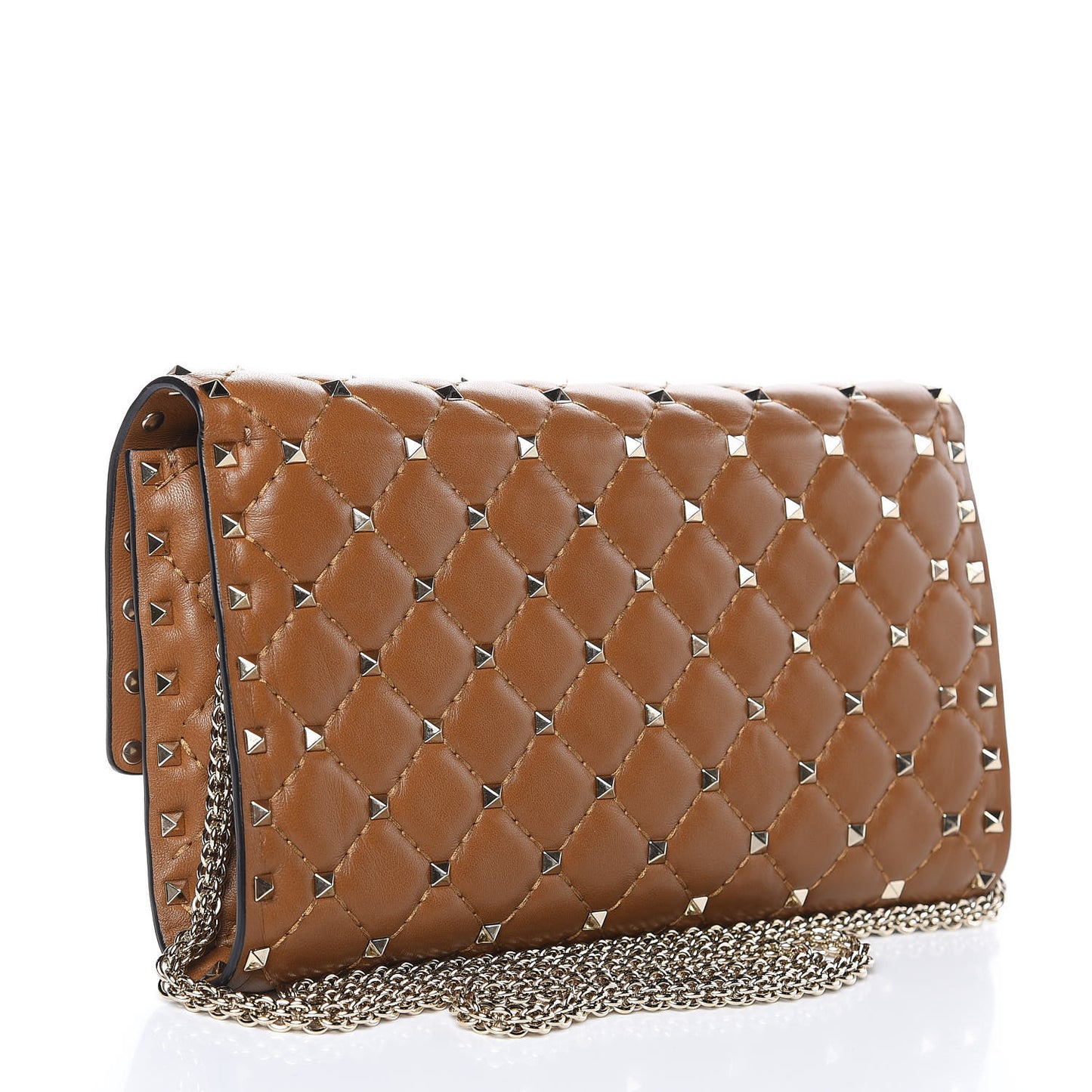 Nappa Rockstud Spike Wallet On Chain Bright Cognac