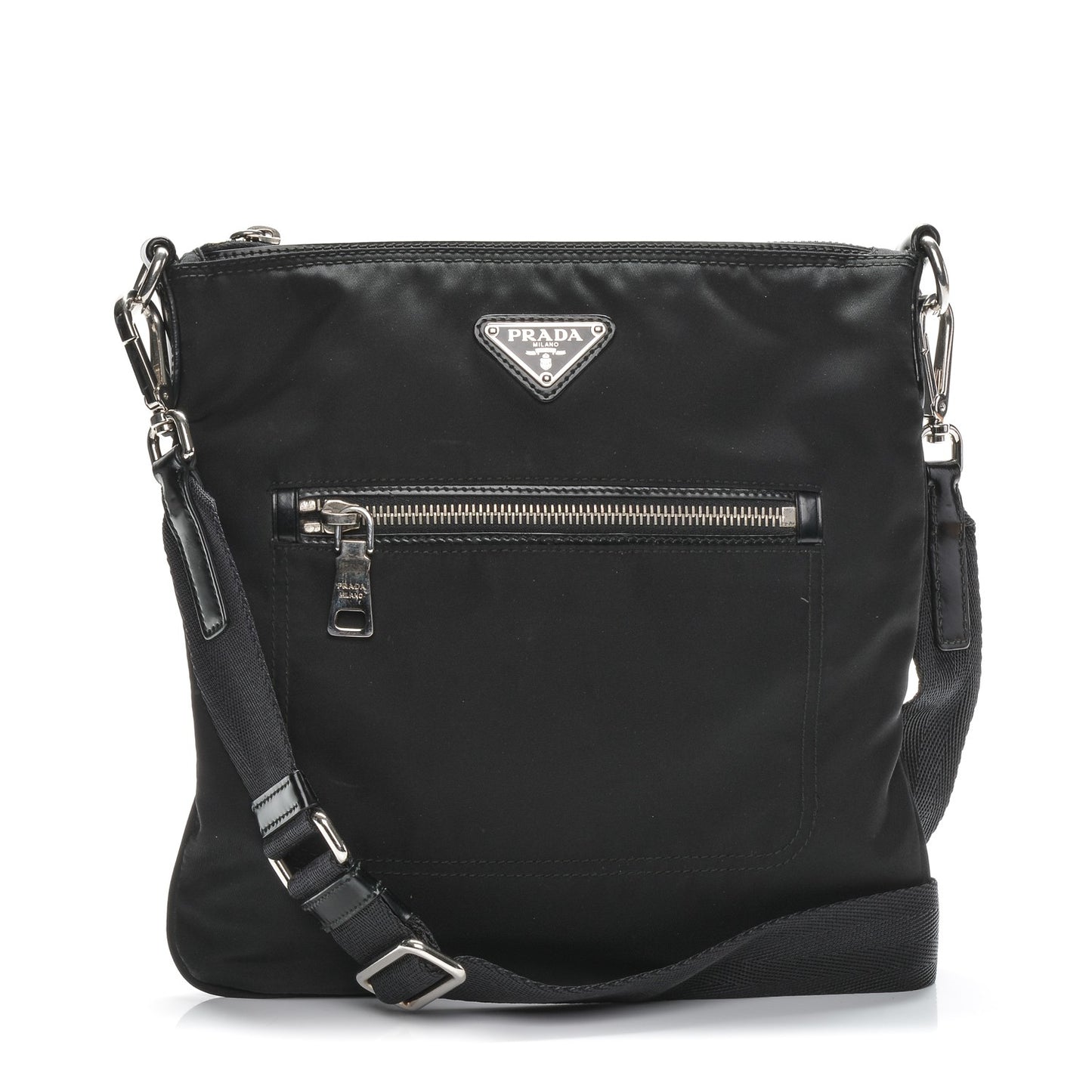 Nylon Small Flat Messenger Bag Black
