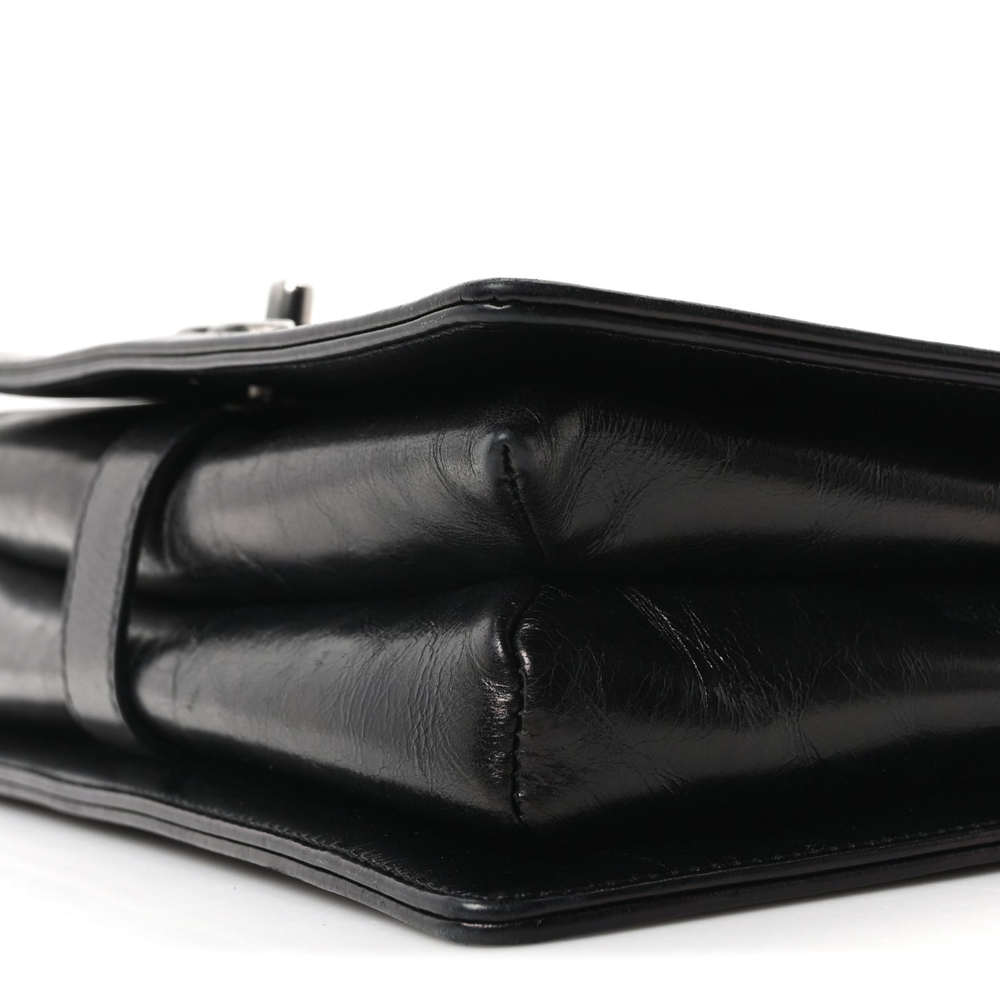 Glazed Calfskin Quilted Medium Korean Garden Flap Black