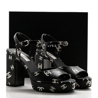 Chanel Printed Lambskin CC Platform Sandals 40 Black White 9 of 9
