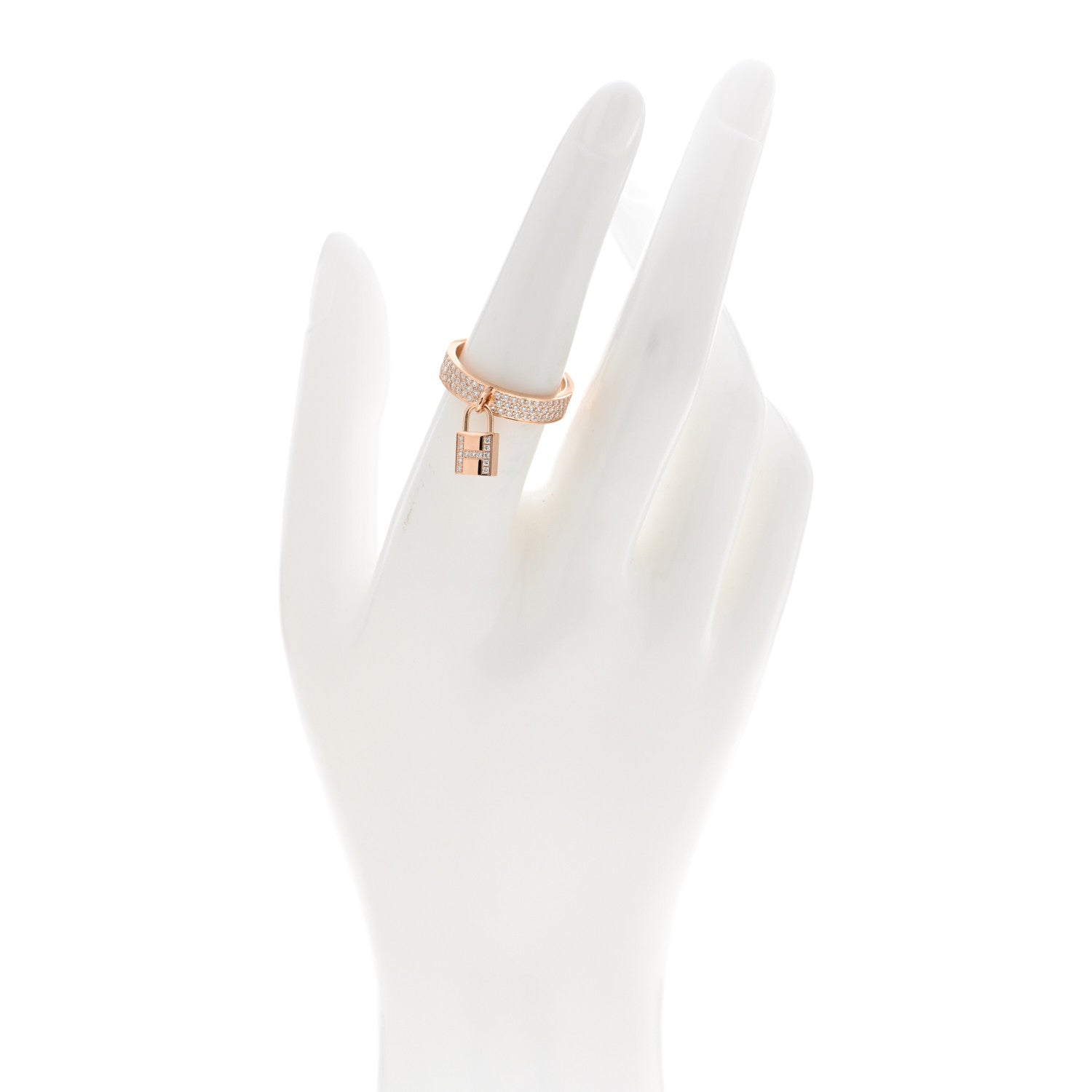Hermes 18K Rose Gold Diamond MM Kelly Clochette Ring 54 7 2 of 5