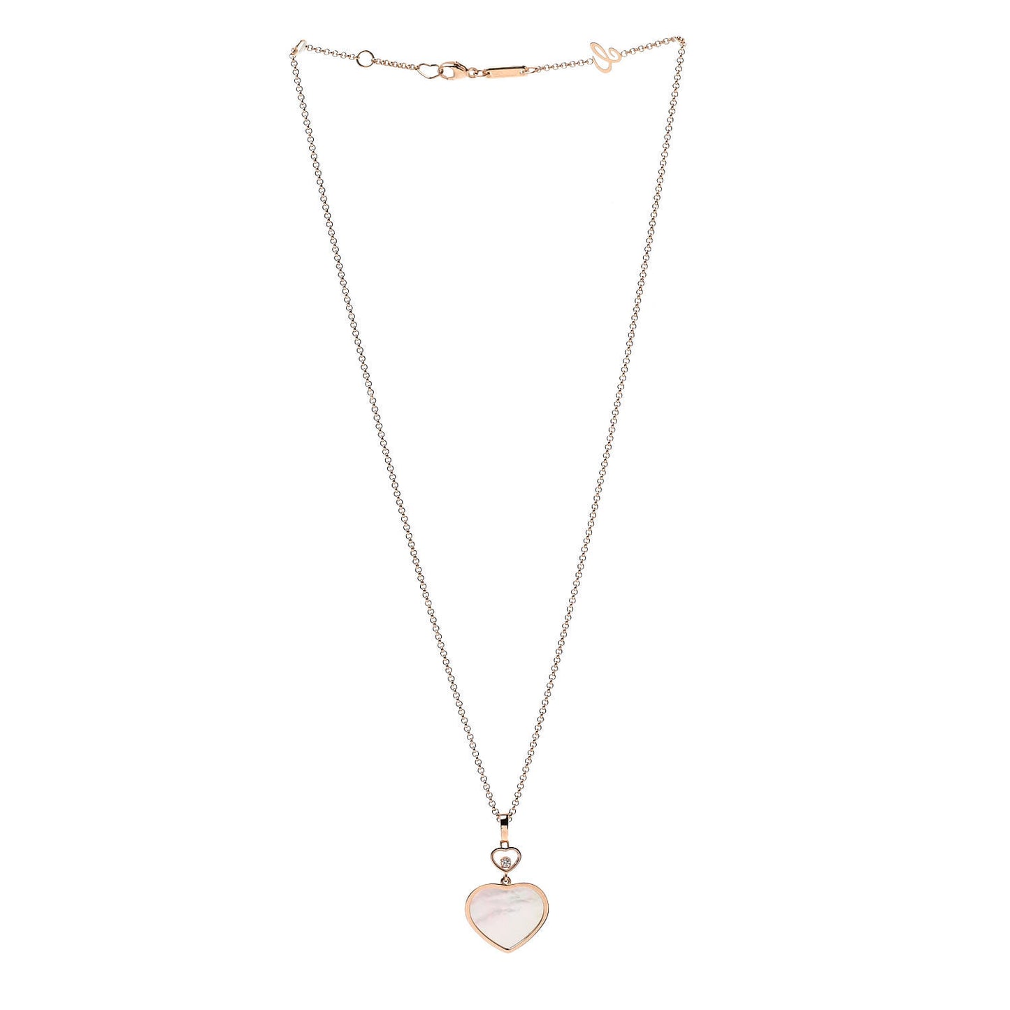 18K Rose Gold Diamond Mother of Pearl Happy Hearts Necklace