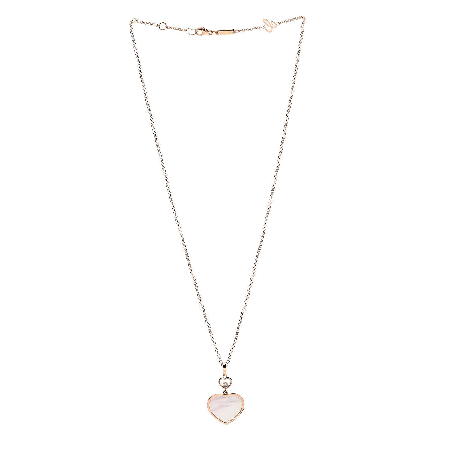 Chopard 18K Rose Gold Diamond Mother of Pearl Happy Hearts Necklace 3 of 6
