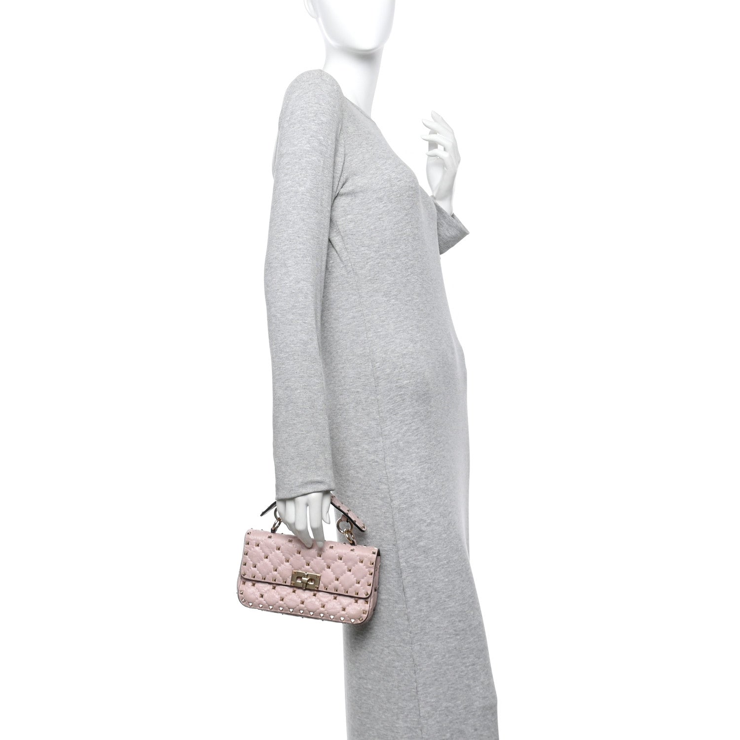 Valentino Garavani Craquele Nappa Small Rockstud Spike Shoulder Bag Water Rose 2 of 11
