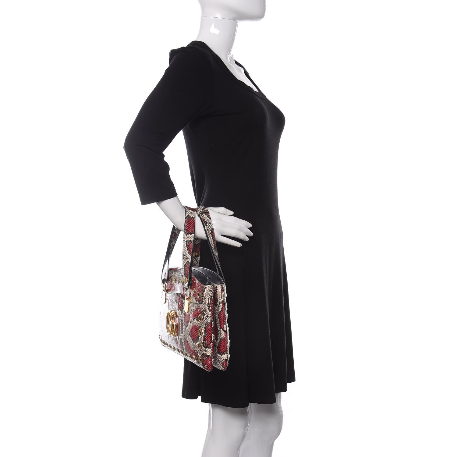 Gucci Snakeskin Large Arli Top Handle Bag Pink Beige 2 of 10