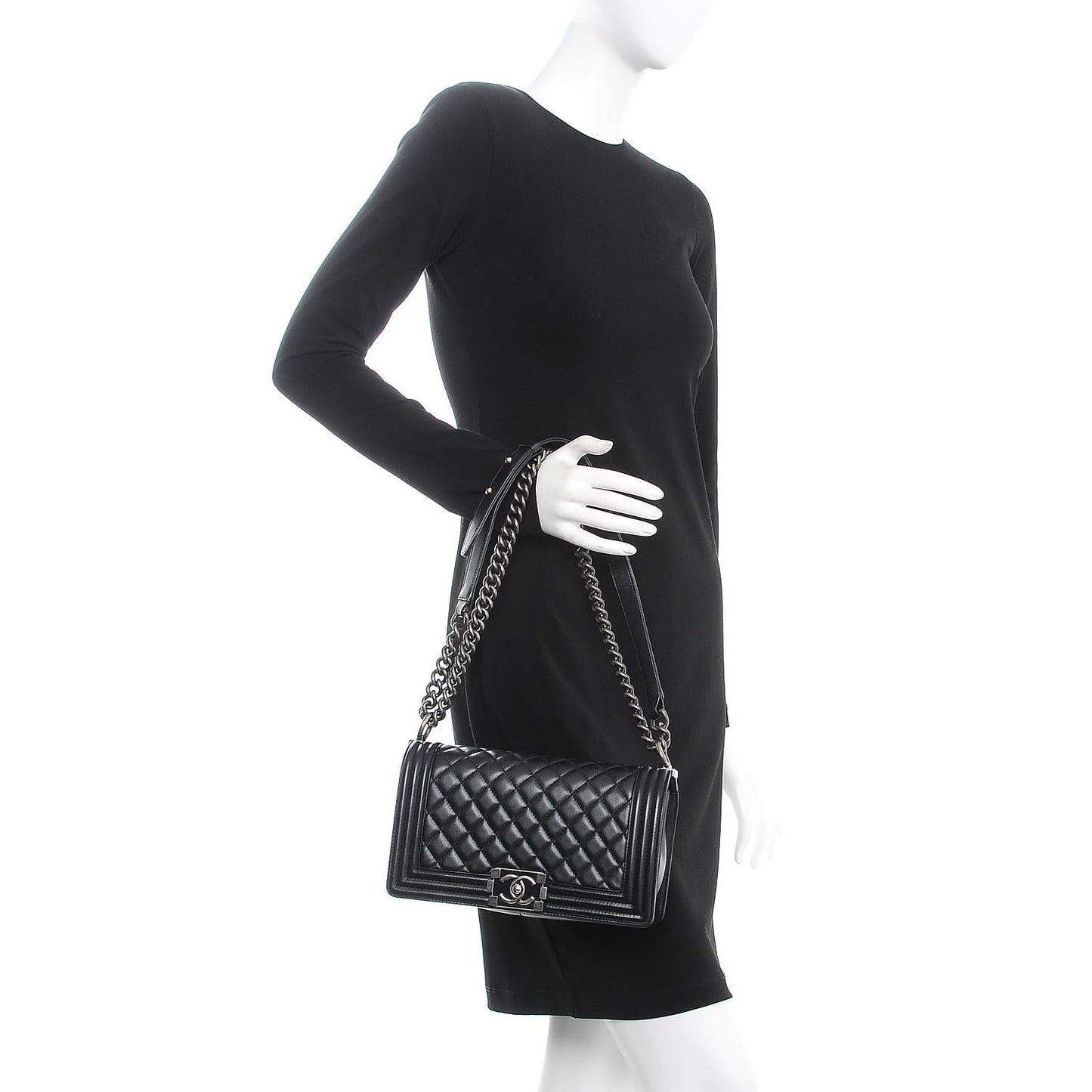 Metallic Calfskin Quilted Medium Boy Flap Black