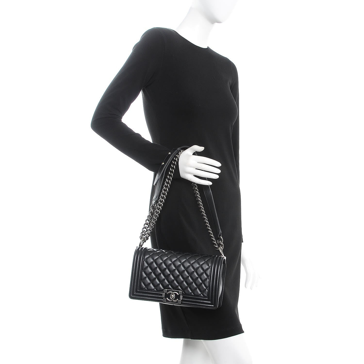 Chanel Metallic Calfskin Quilted Medium Boy Flap Black 3 of 9