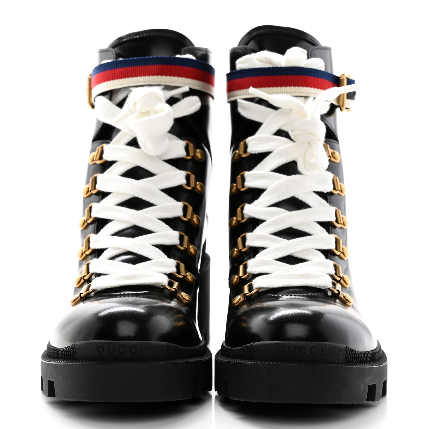 Gucci Calfskin Sylvie Web Womens Lace Up Combat Boots 41 Black 2 of 10