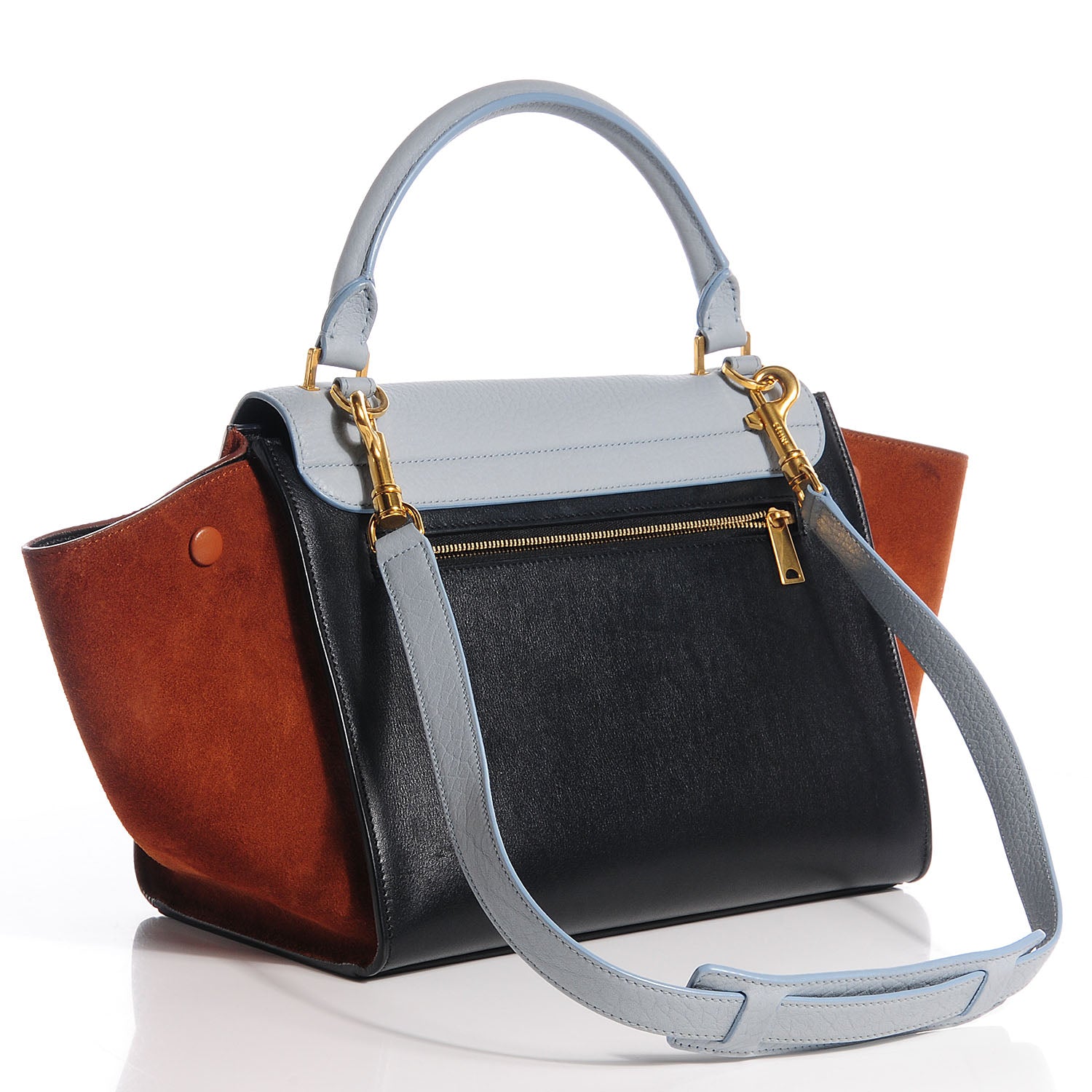 Celine Pebbled Calfskin and Suede Small Tri-Color Trapeze Light Blue 3 of 9