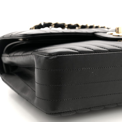 Chanel Lambskin Chevron Quilted Medium Double Flap Black 9 of 10