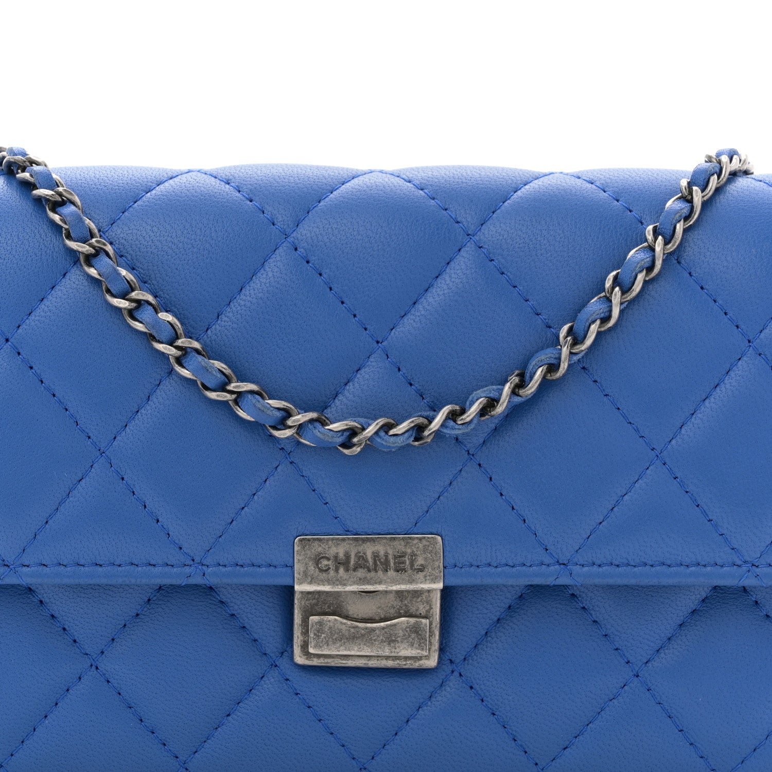 Chanel Lambskin Quilted Clutch with Chain Blue 8 of 13