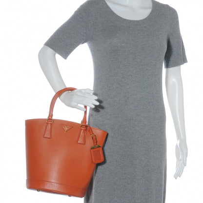 Prada Saffiano Lux Bucket Tote Papaya 2 of 9