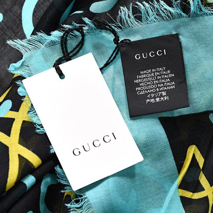 Gucci Modal Silk GucciGhost Print Shawl Black Multicolor 4 of 4