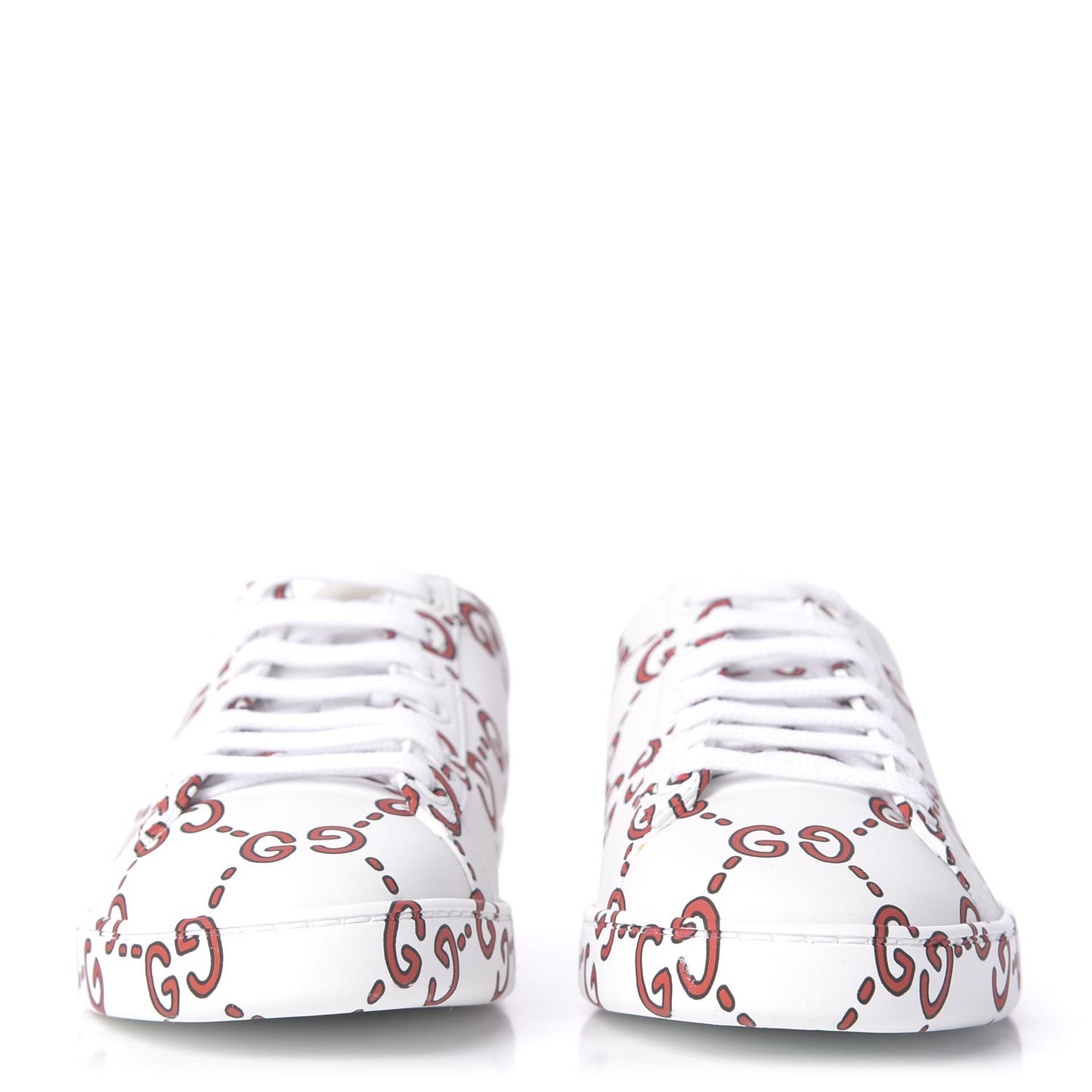 Calfskin GucciGhost Print Womens Ace Sneakers 38 White Hibiscus Red