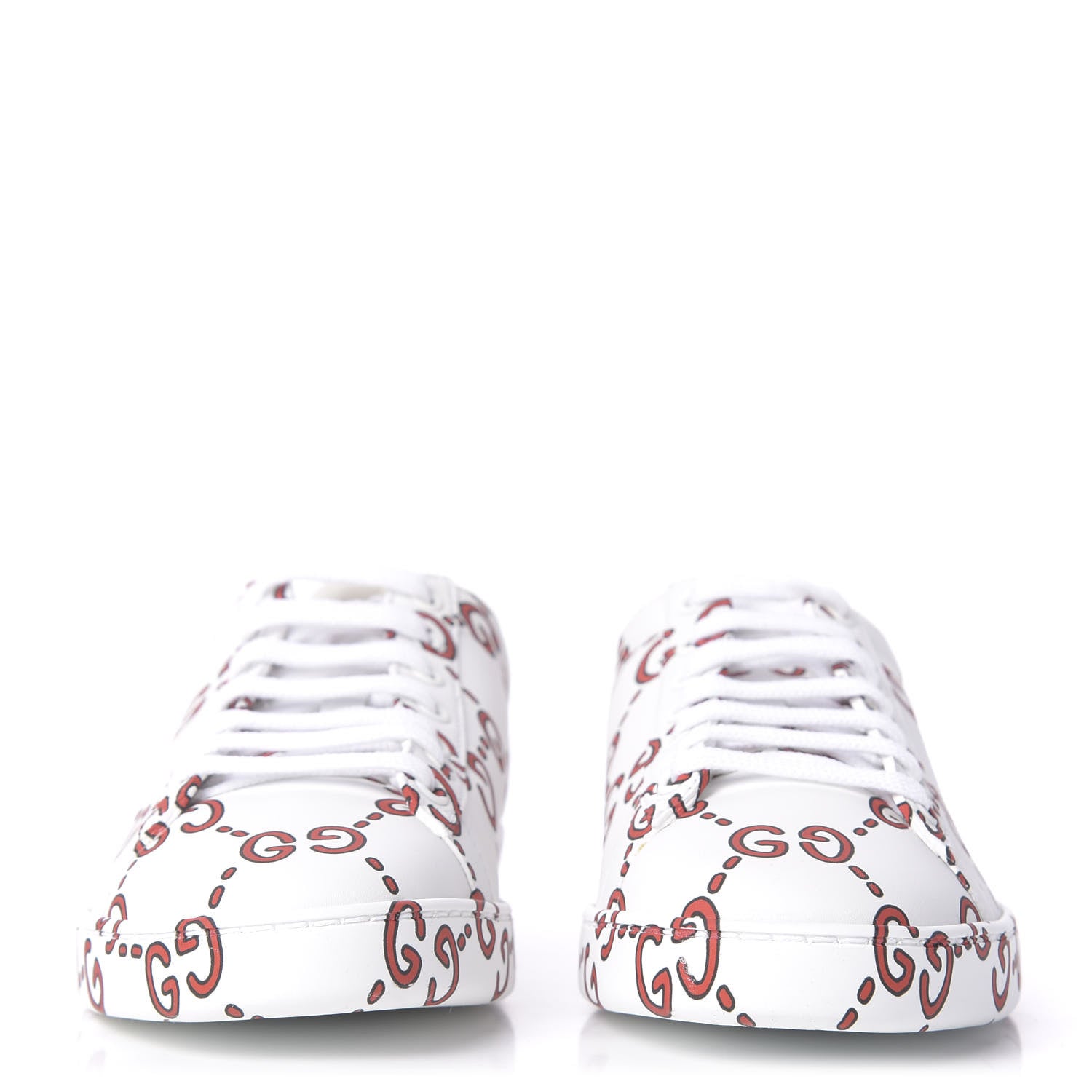 Gucci Calfskin GucciGhost Print Womens Ace Sneakers 38 White Hibiscus Red 2 of 11