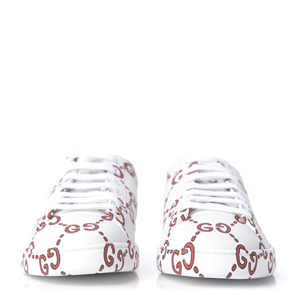 Gucci Calfskin GucciGhost Print Womens Ace Sneakers 38 White Hibiscus Red 2 of 11
