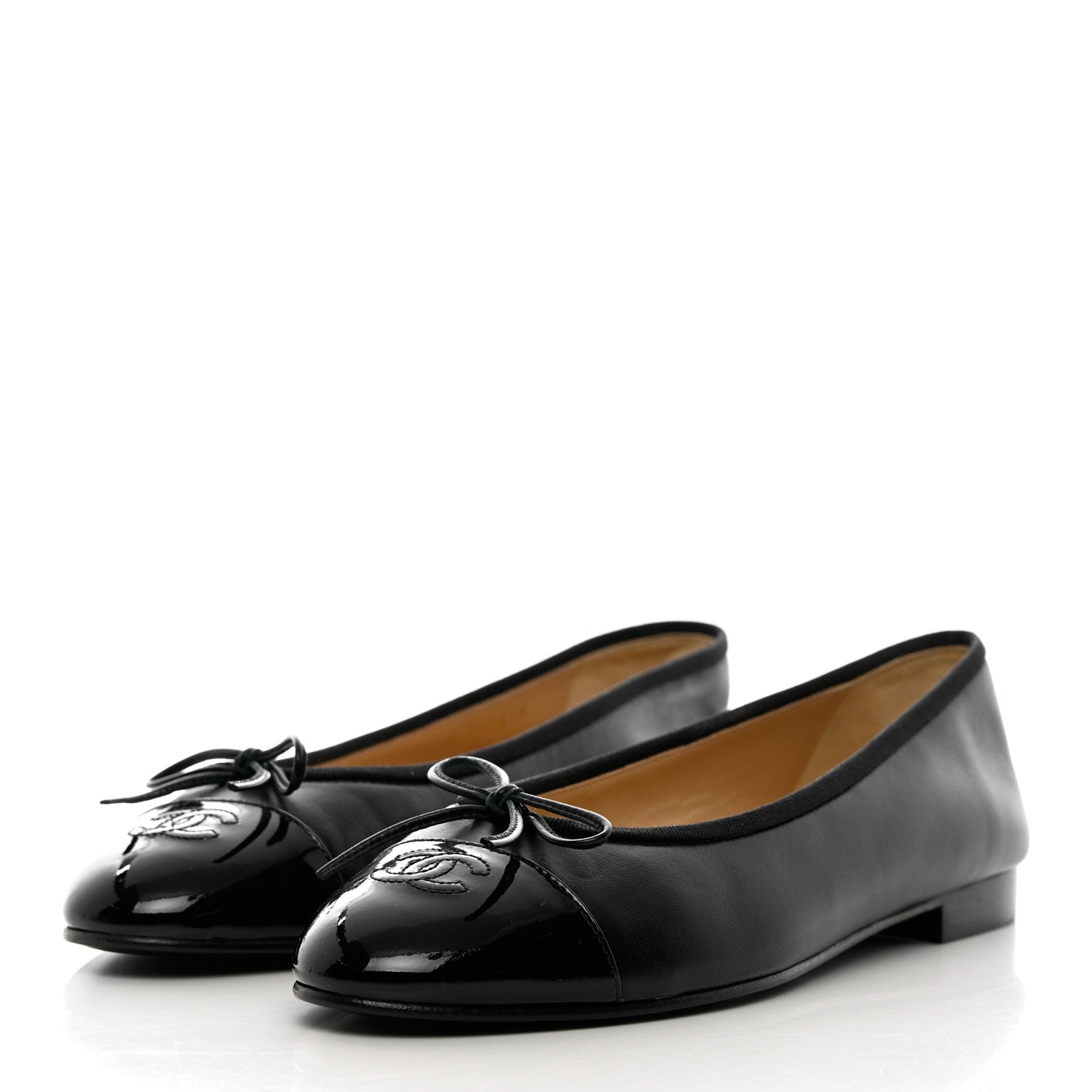 Chanel Lambskin Patent Cap Toe Ballerina Flats 41 Black 3 of 12