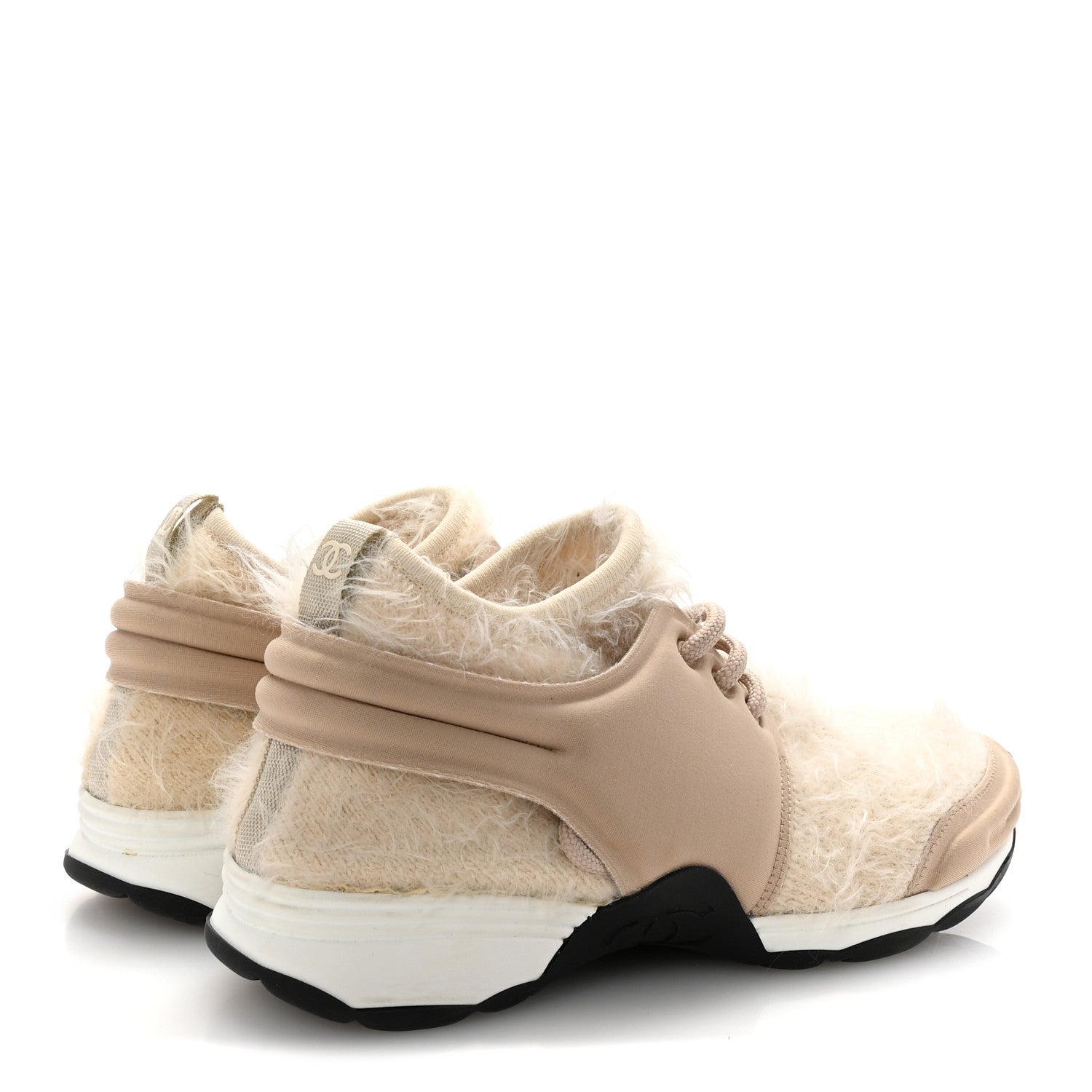 Chanel Stretched Fabric Satin CC Womens Sneakers 37.5 Light Beige 5 of 8