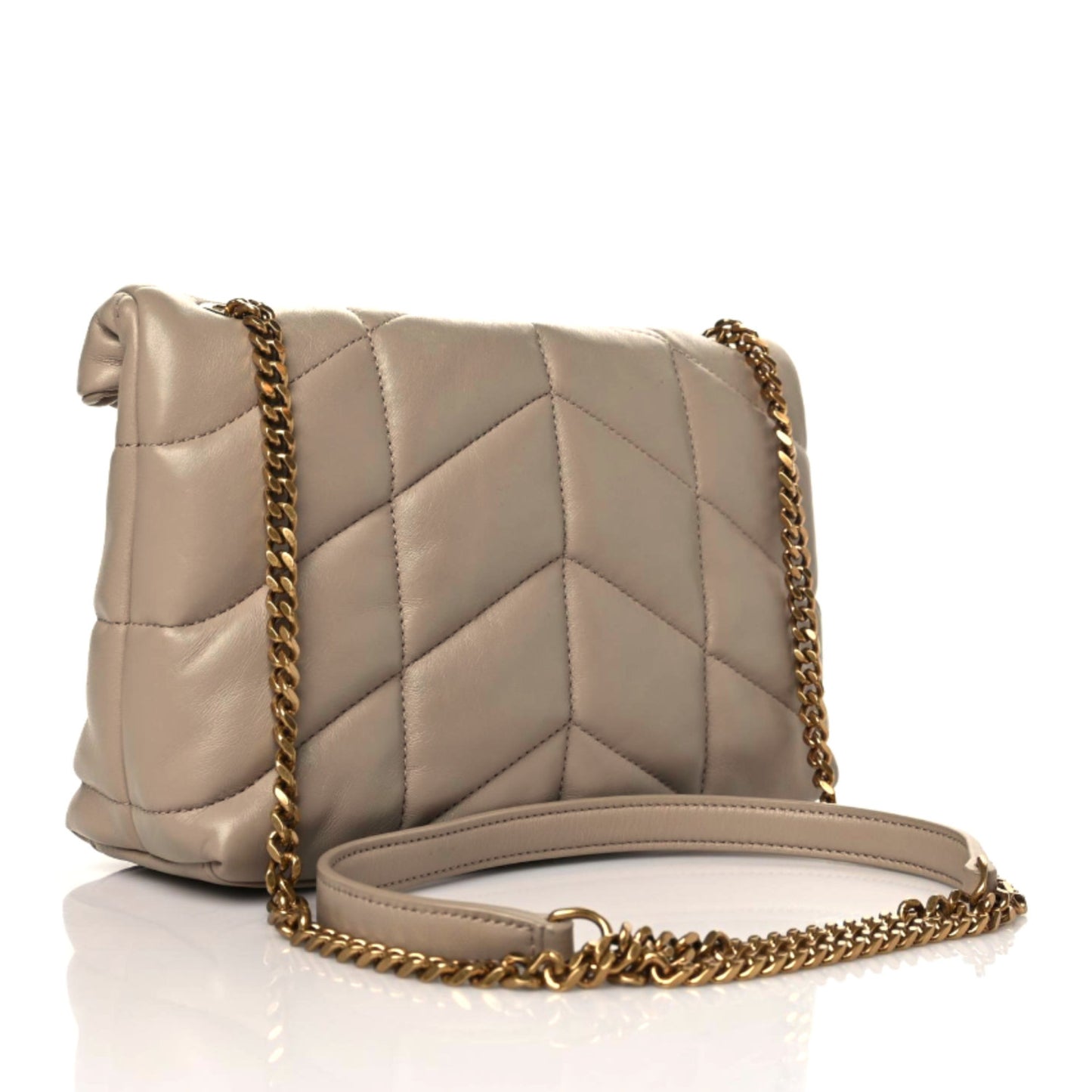 Lambskin Quilted Toy Loulou Puffer Monogram Chain Satchel Dark Beige