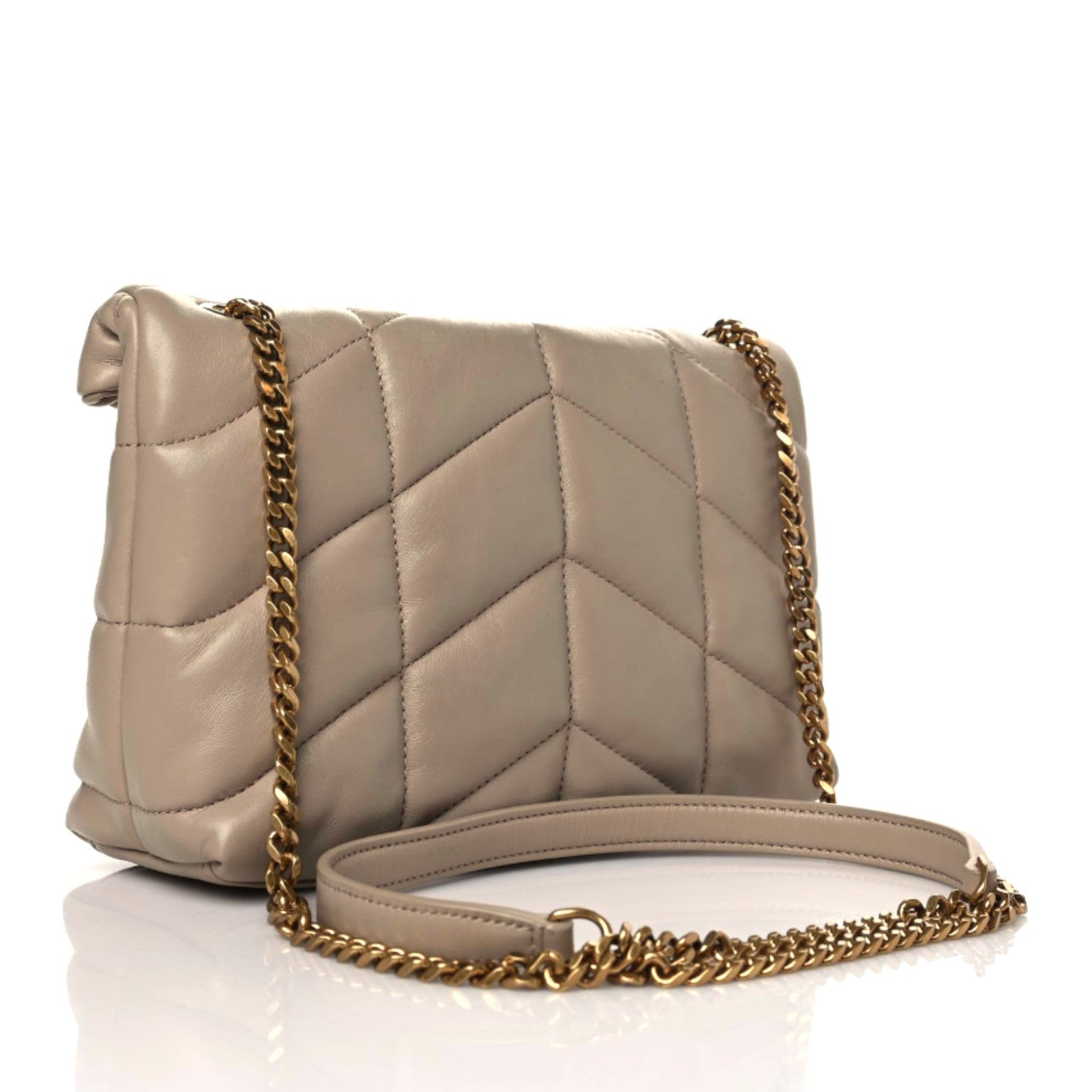 Saint Laurent Lambskin Quilted Toy Loulou Puffer Monogram Chain Satchel Dark Beige 2 of 10