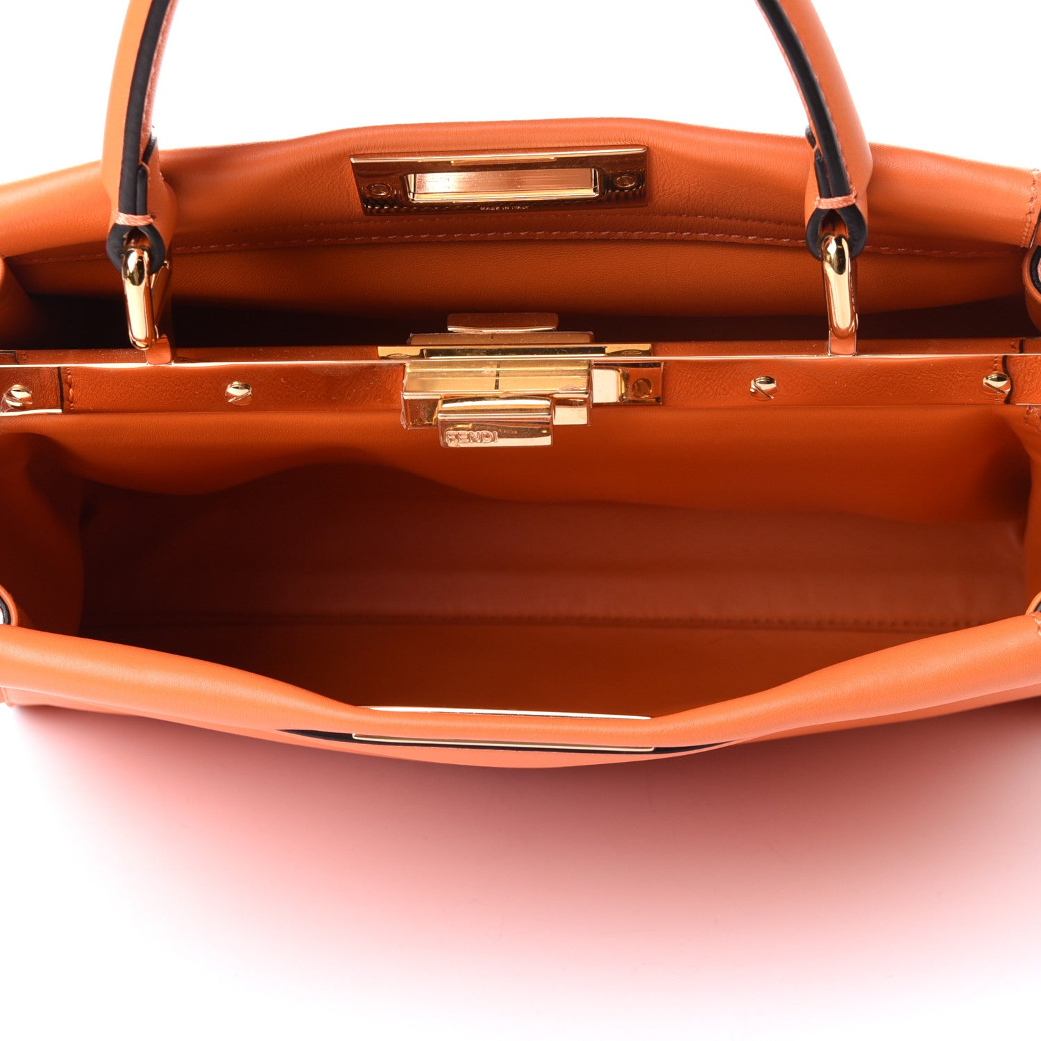 Fendi Vitello Seta Shiny Nappa Medium 3 Pocket Peekaboo Iconic Satchel Papaya 4 of 4
