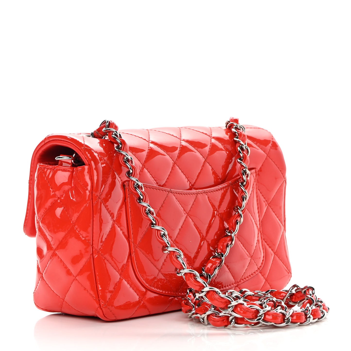 Patent Calfskin Quilted Mini Rectangular Flap Red
