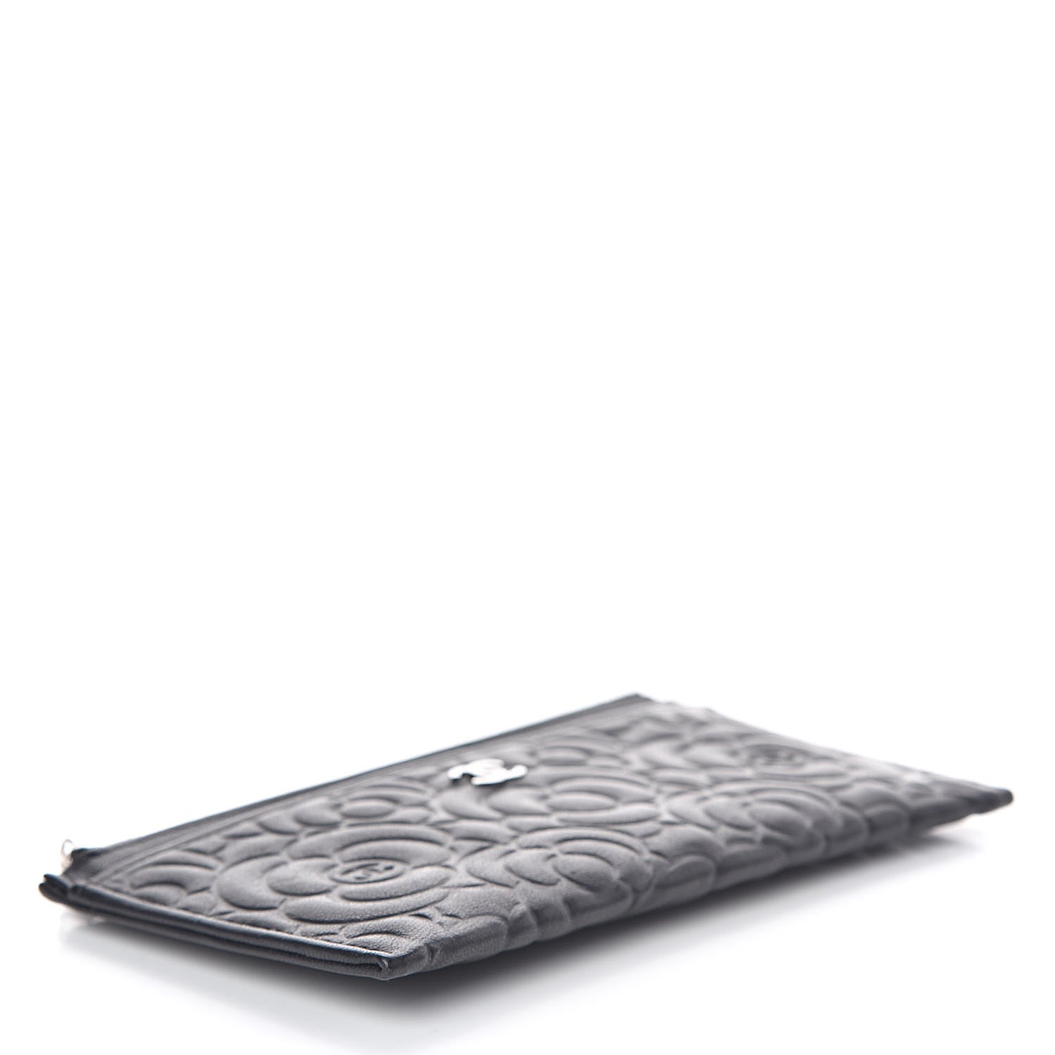 Chanel Goatskin Camellia Embossed Zip Pouch Black 4 of 7