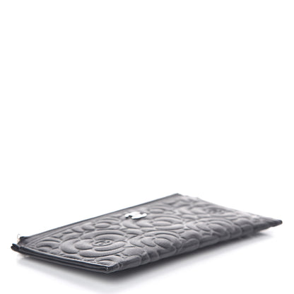 Chanel Goatskin Camellia Embossed Zip Pouch Black 4 of 7