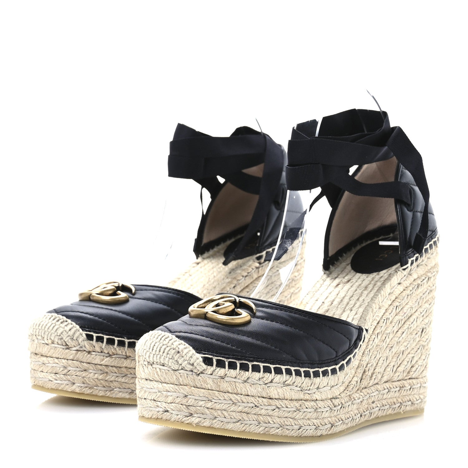 Gucci Nappa Matelasse GG Marmont Ankle Wrap Platform 35/120mm Espadrille Wedges 40.5 Black 4 of 9