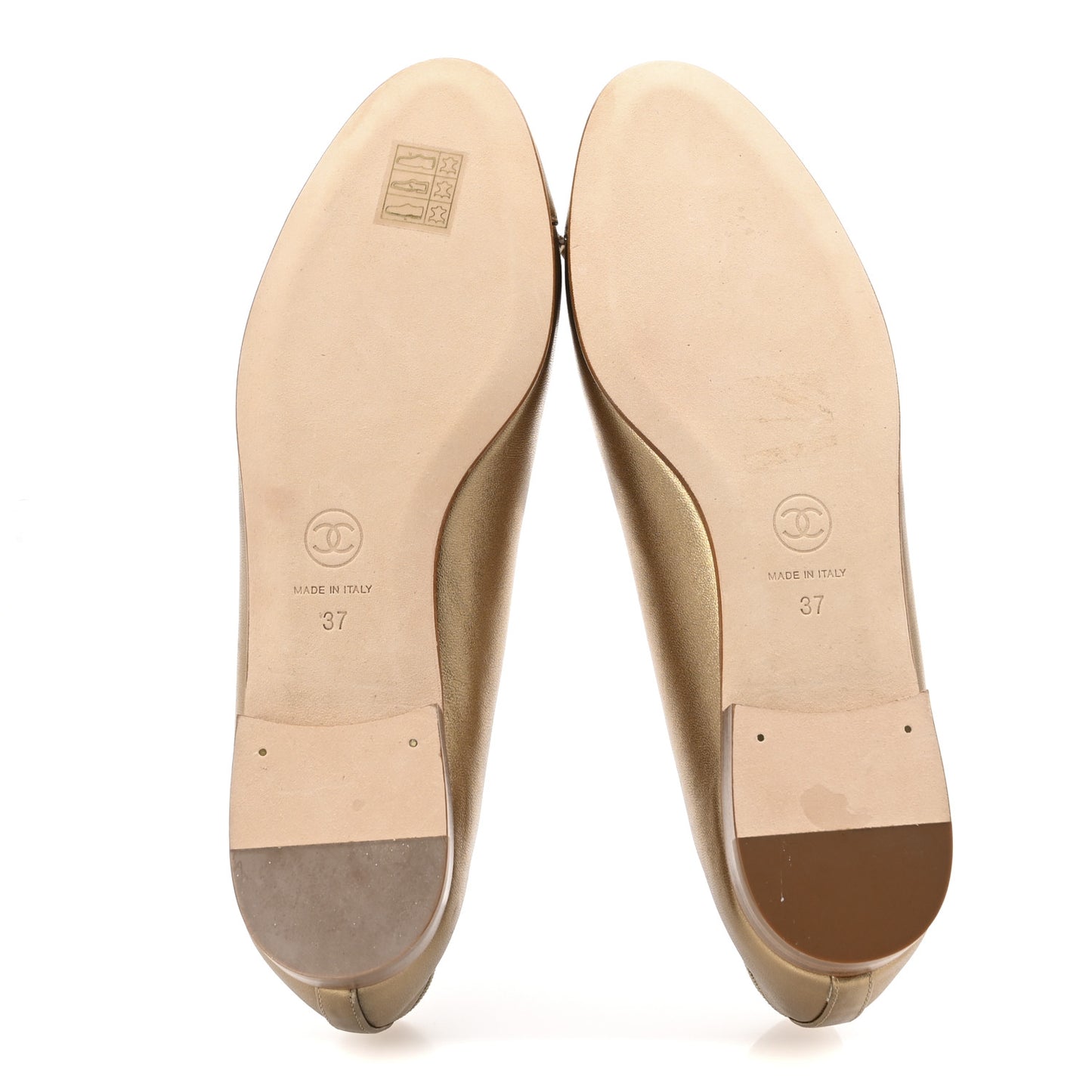 Metallic Lambskin CC Cap Toe Ballerina Flats 37 Dark Gold