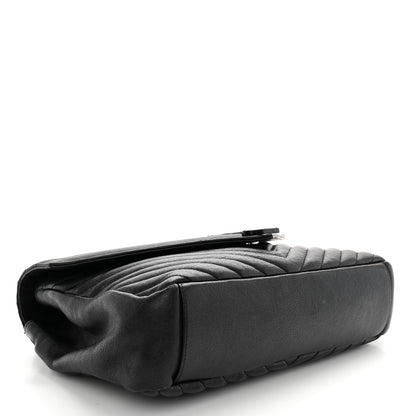 Saint Laurent Sheepskin Matelasse Chevron Monogram Monochrome Large College Satchel Black 4 of 10