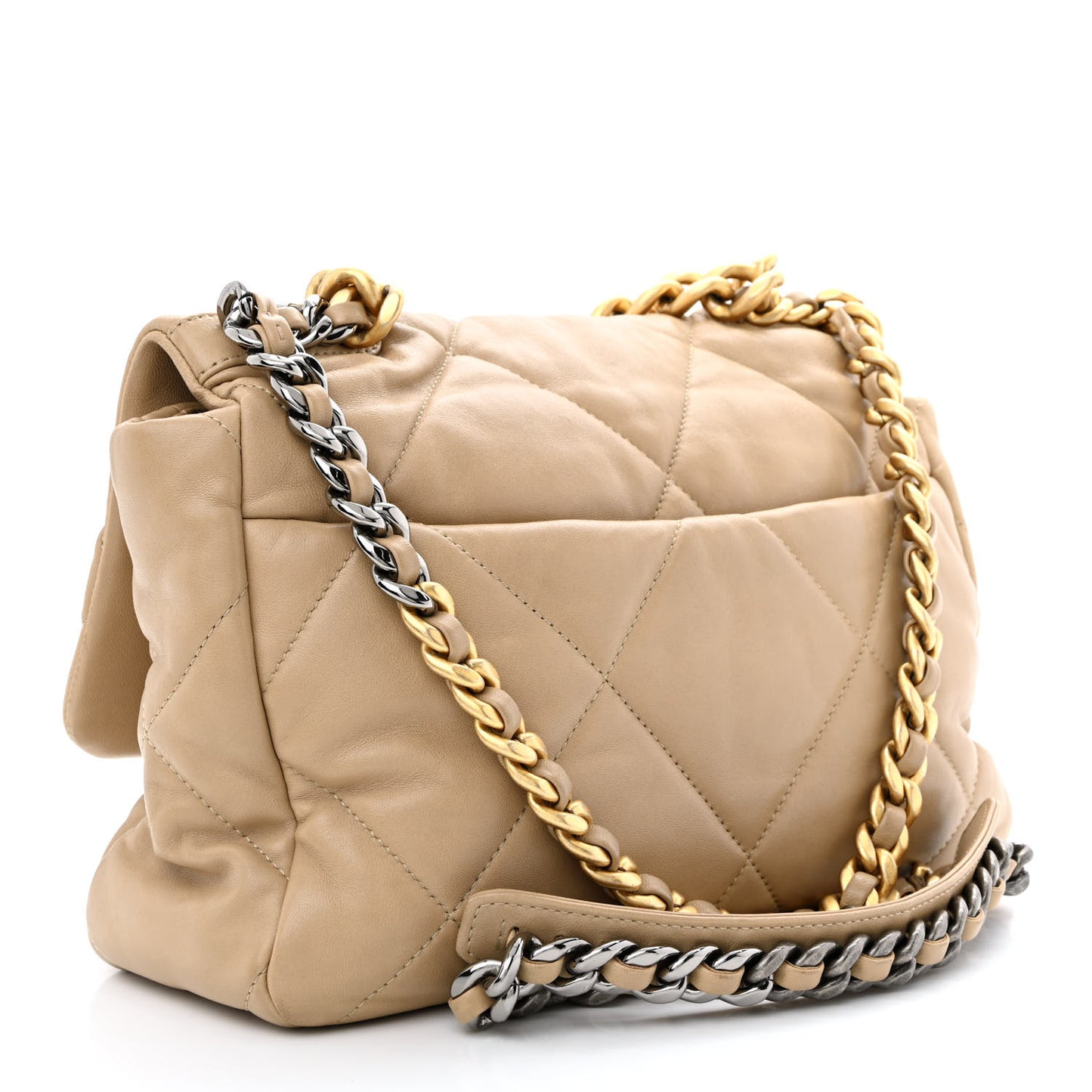 Lambskin Quilted Large Chanel 19 Flap Dark Beige