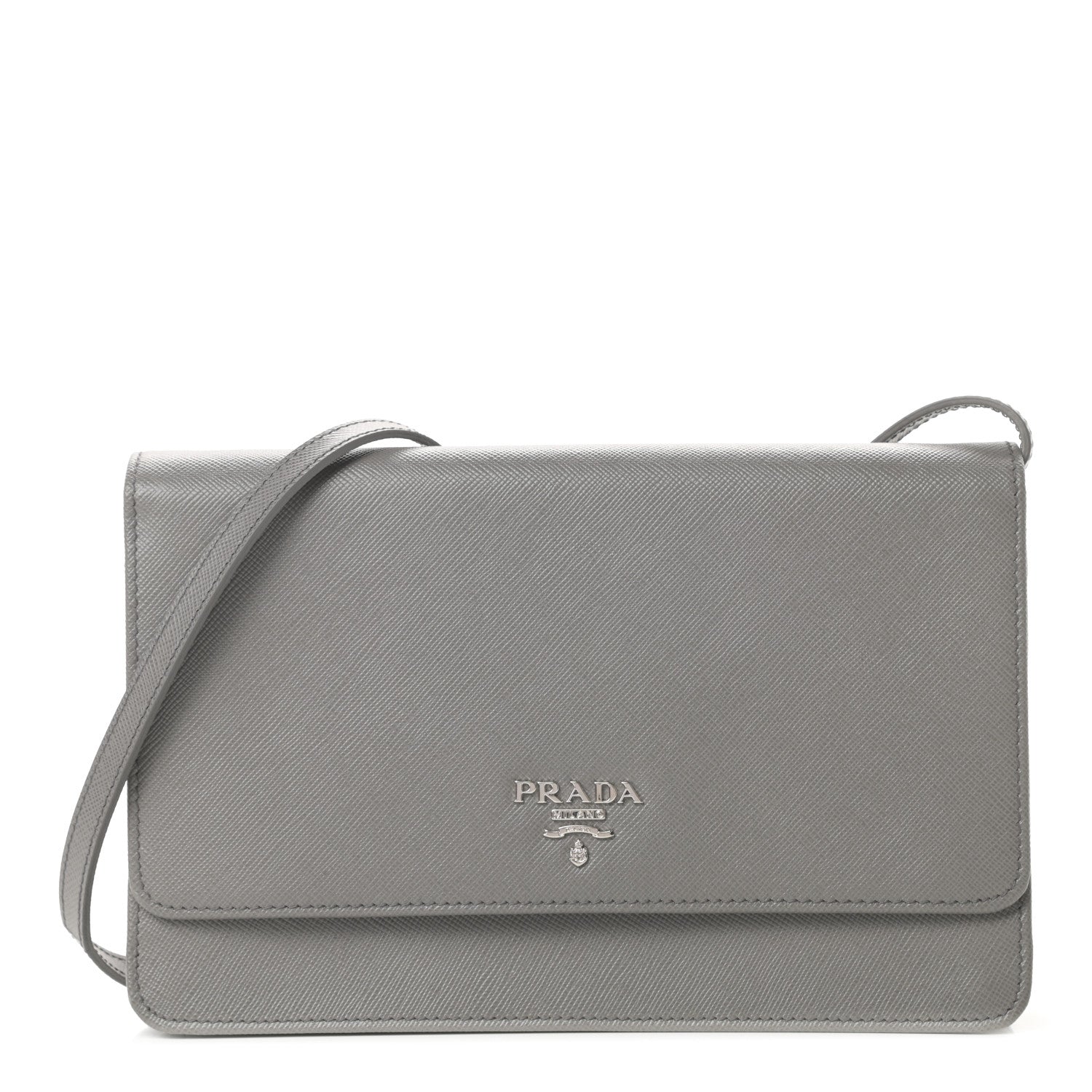 Prada Saffiano Metal Flap Wallet With Strap Marmo 1 of 13
