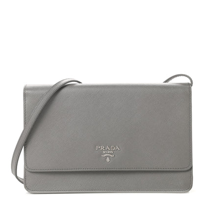 Prada Saffiano Metal Flap Wallet With Strap Marmo 1 of 13